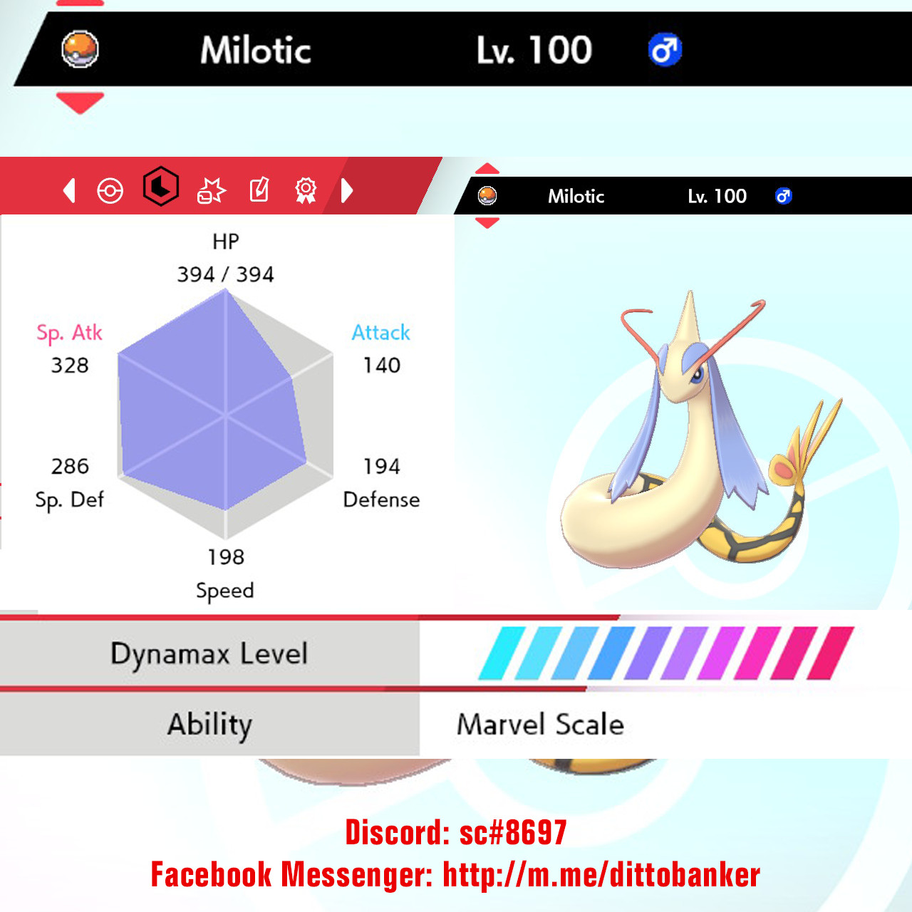 Pokemon Sword/Shield 6IV ULTRA SHINY Milotic / Marvel Scale (Modest Nature)