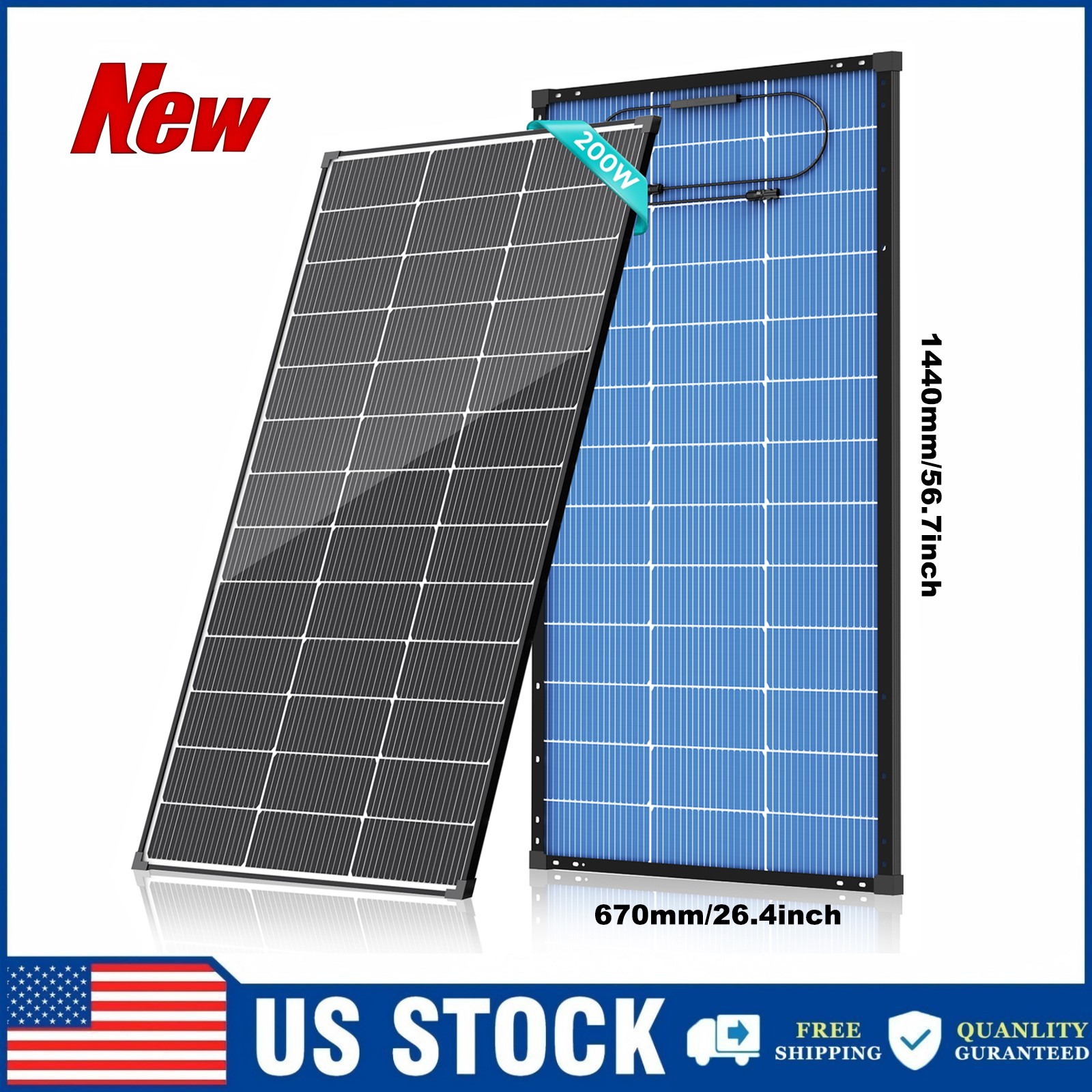 200W Bifacial Solar Panel N-Type Mono 18V PV Battery Home Roof RV Boat Off-Grid