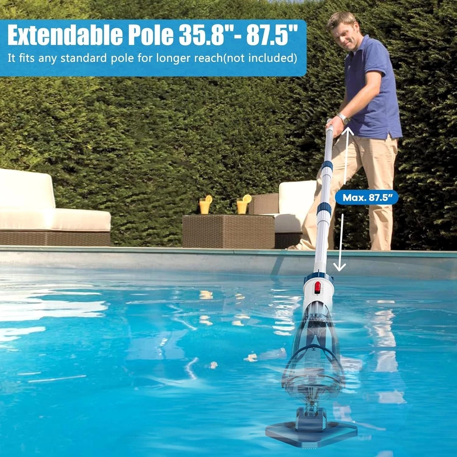 Rechargeable Pool Vacuum Cleaner with Telescopic Pole