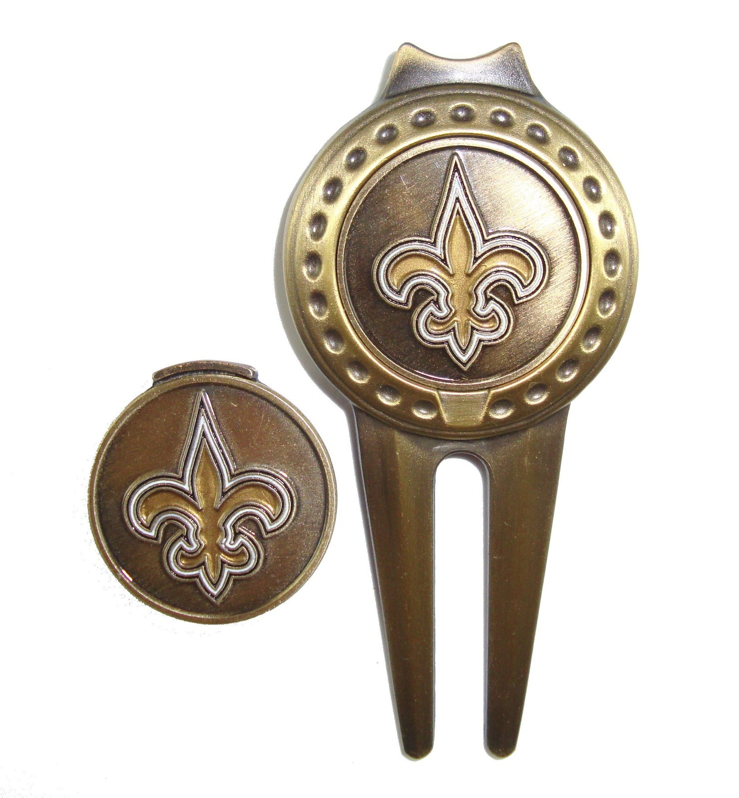 New Orleans Saints Hat Clip & Divot Tool with Golf Ball Marker Combo
