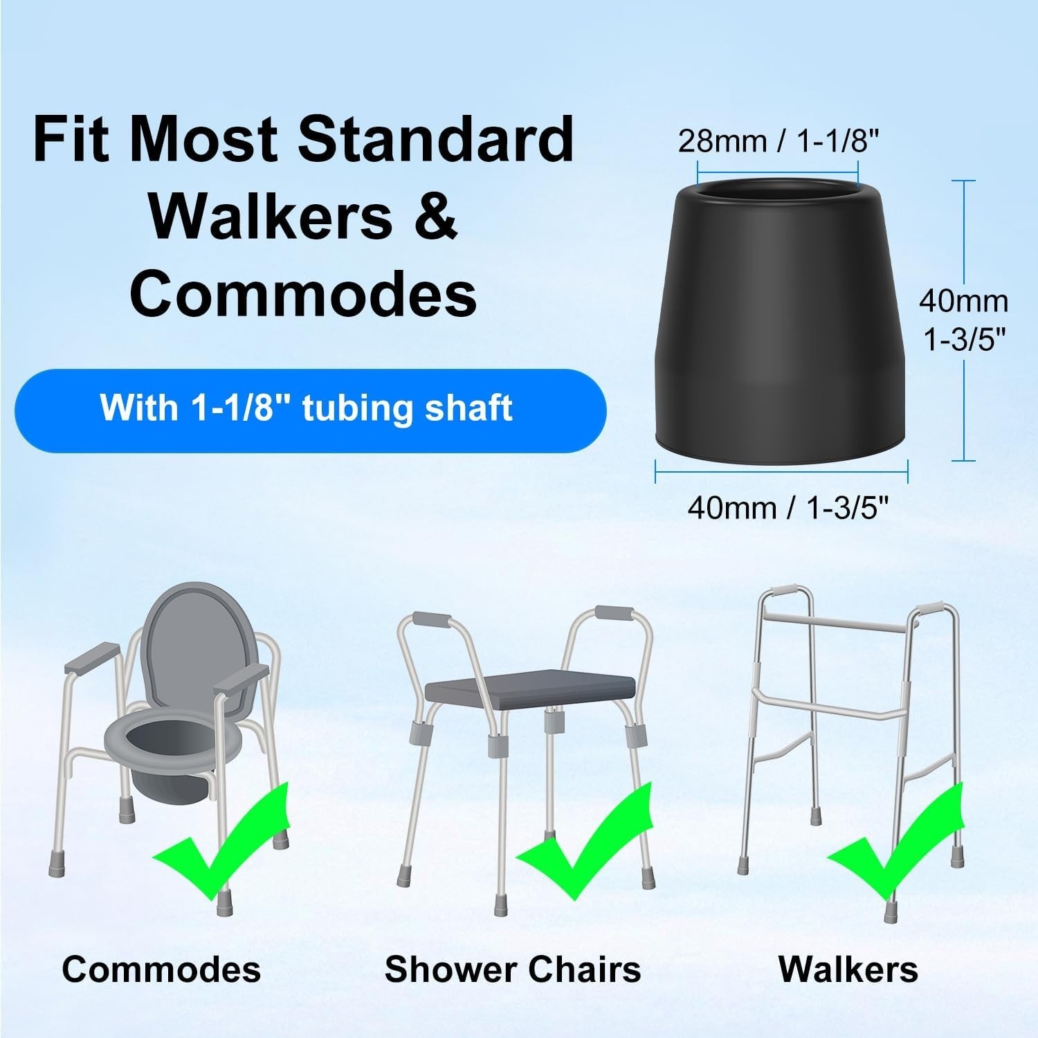 4PCS Rubber Walker Tips – Universal Replacement for Cane, Shower Chair, Commode