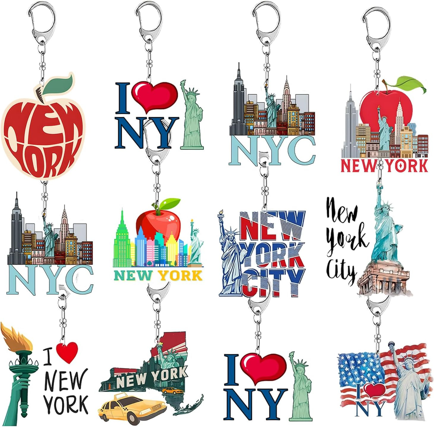 New York American Patriotic Souvenirs Gifts Set, 12Pcs New York Acrylic Keychain