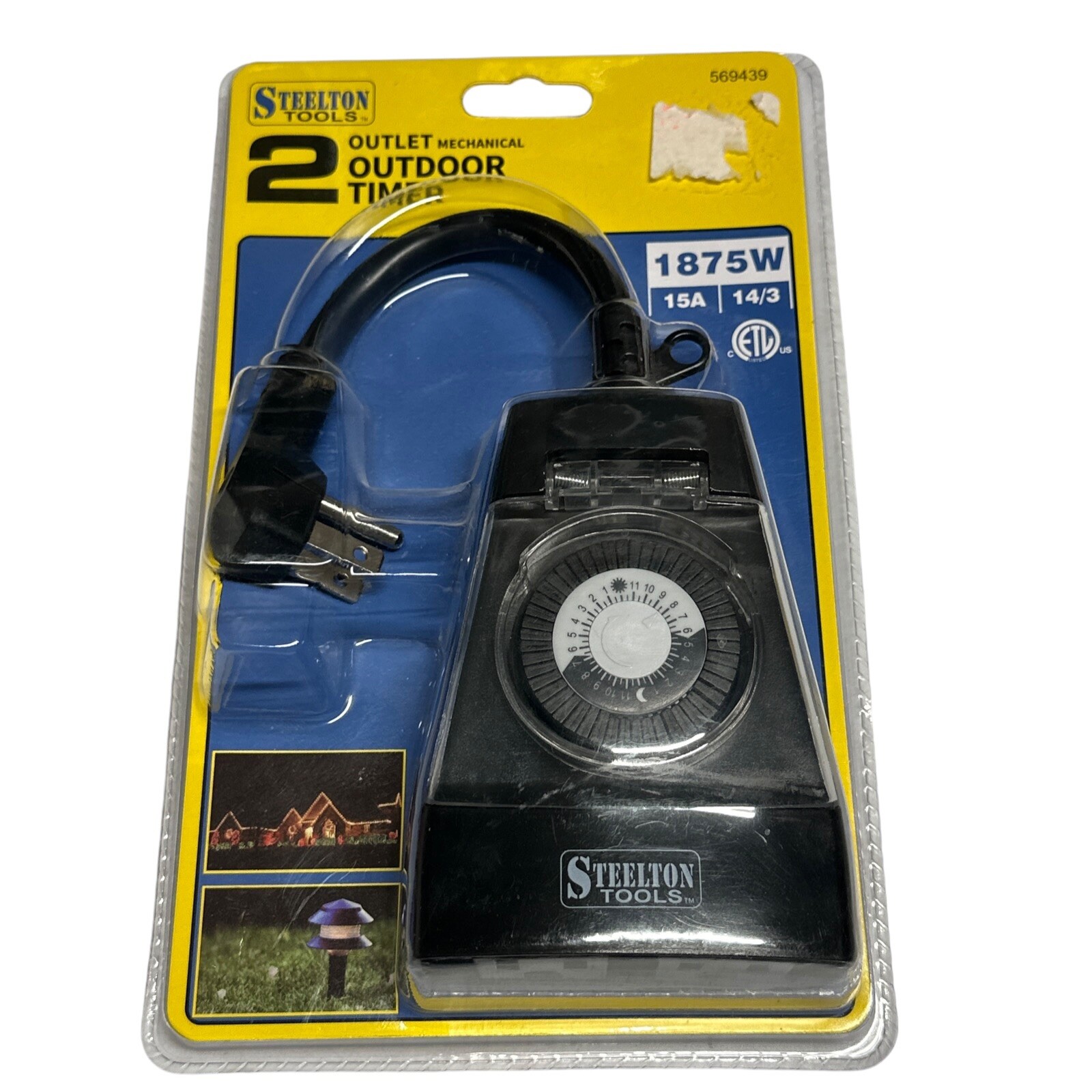 NEW NOS Steelton Tools 2 Outlet Mechanical Outdoor Timer - 1875W 15A 14/3