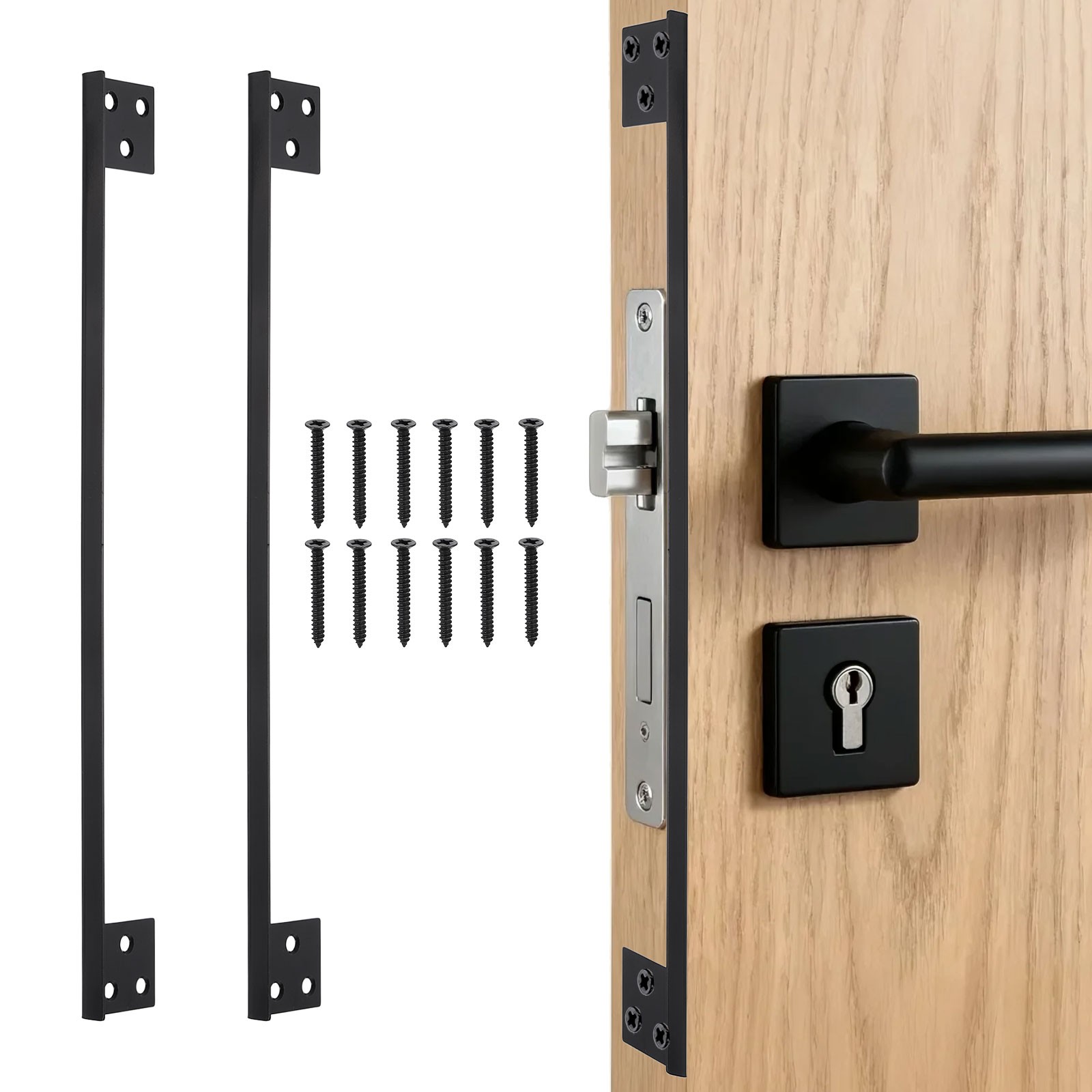 2Pcs Door Latch Guard Plate, 11" Door Security Protector Shield, Black