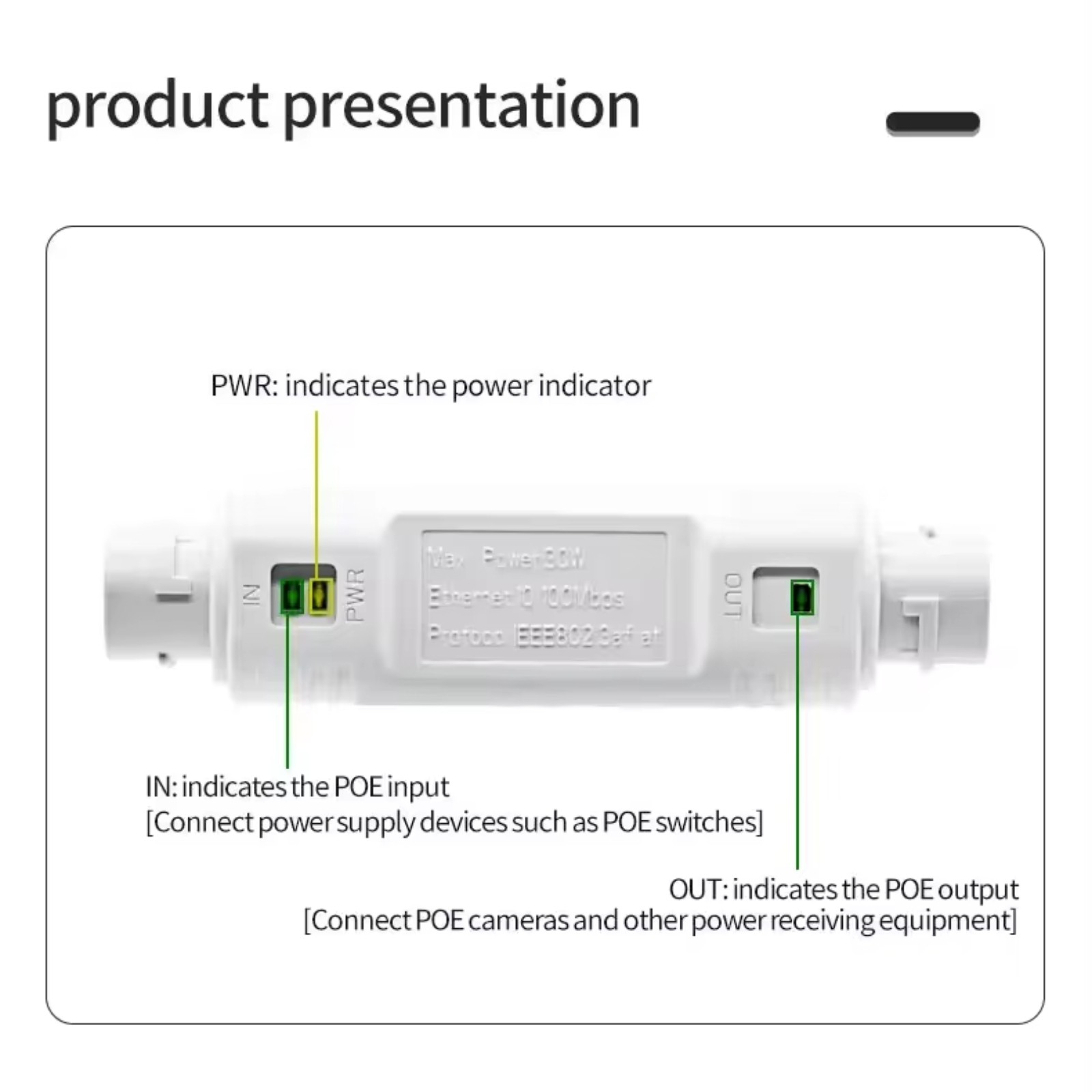 Versatile Waterproof POE Repeater 100mbps IEEE802.3af/at Security Camera Parts
