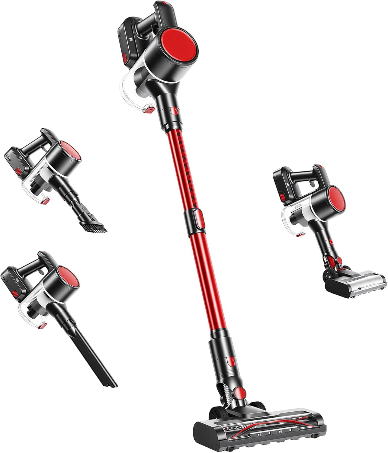 Cordless Vacuum Cleaner with Flexible Steering & Extendable Pole,3 Brush Heads,