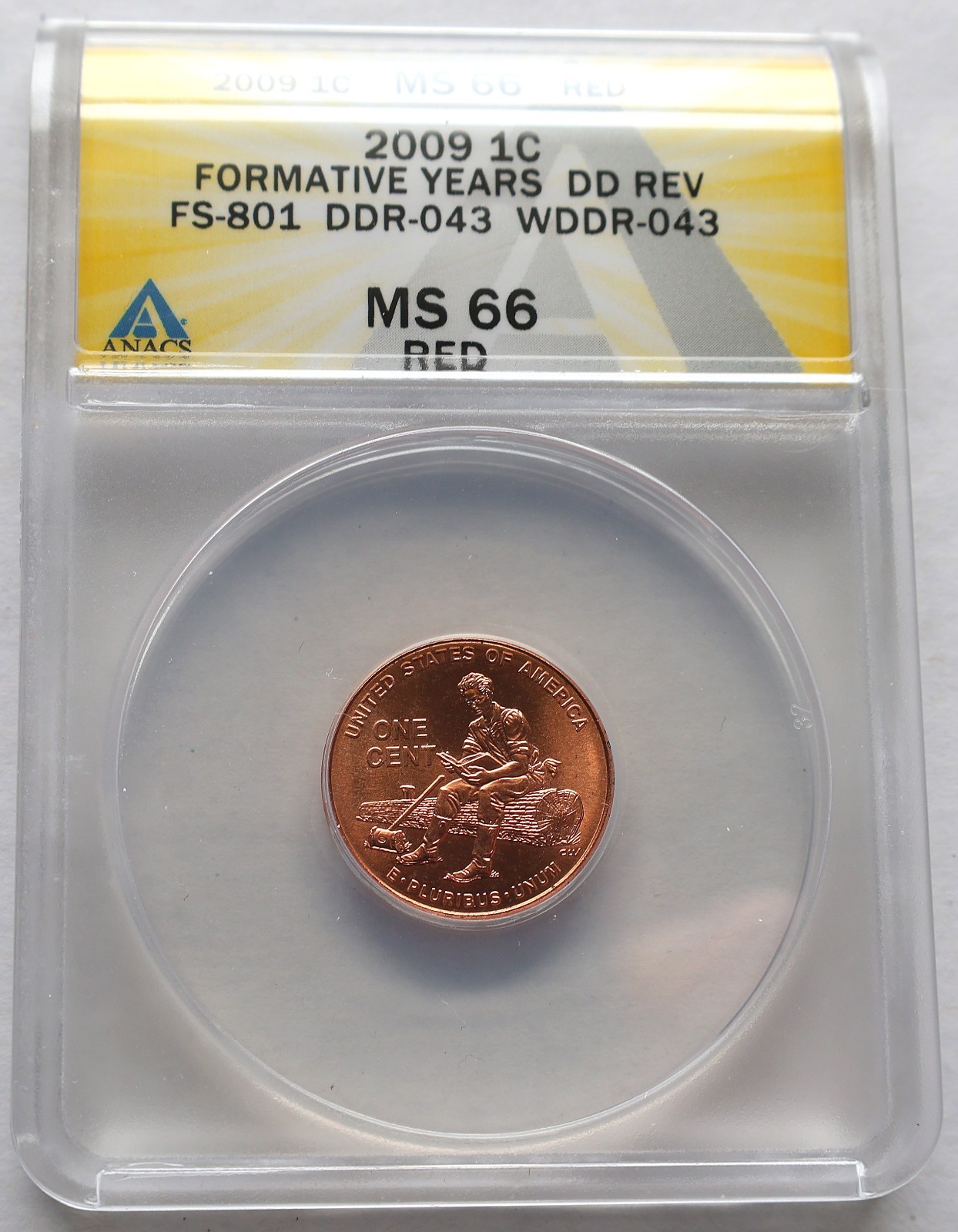 2009-P Lincoln Cent Double Die FS-801 Formative Years DDR-043 Penny MS66 ANACS