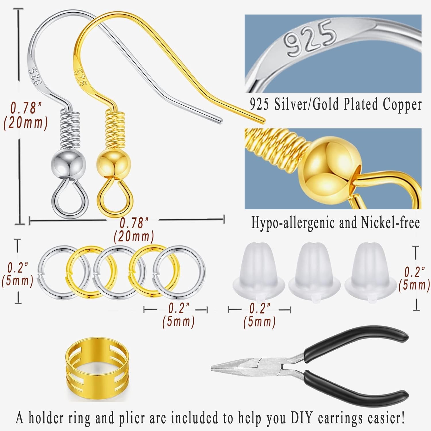 Ganchos para pendientes para hacer joyas, 602 piezas