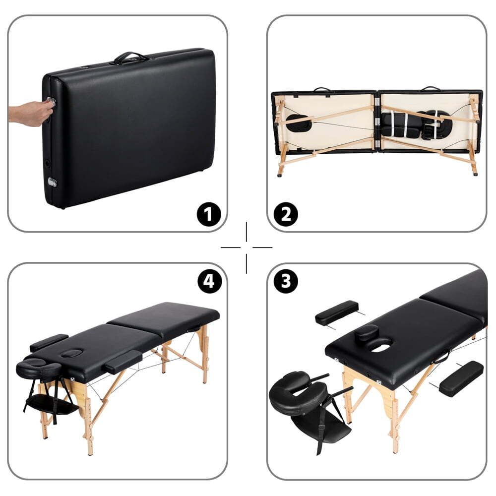 2 Section Adjustable Foldable Massage Table 84"x31.5" Wood Frame - Black
