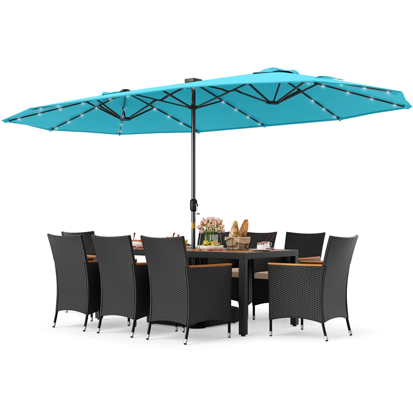 11 PCS Patio Dining Set with 15ft Double-Sided Patio Umbrella (Base Included)