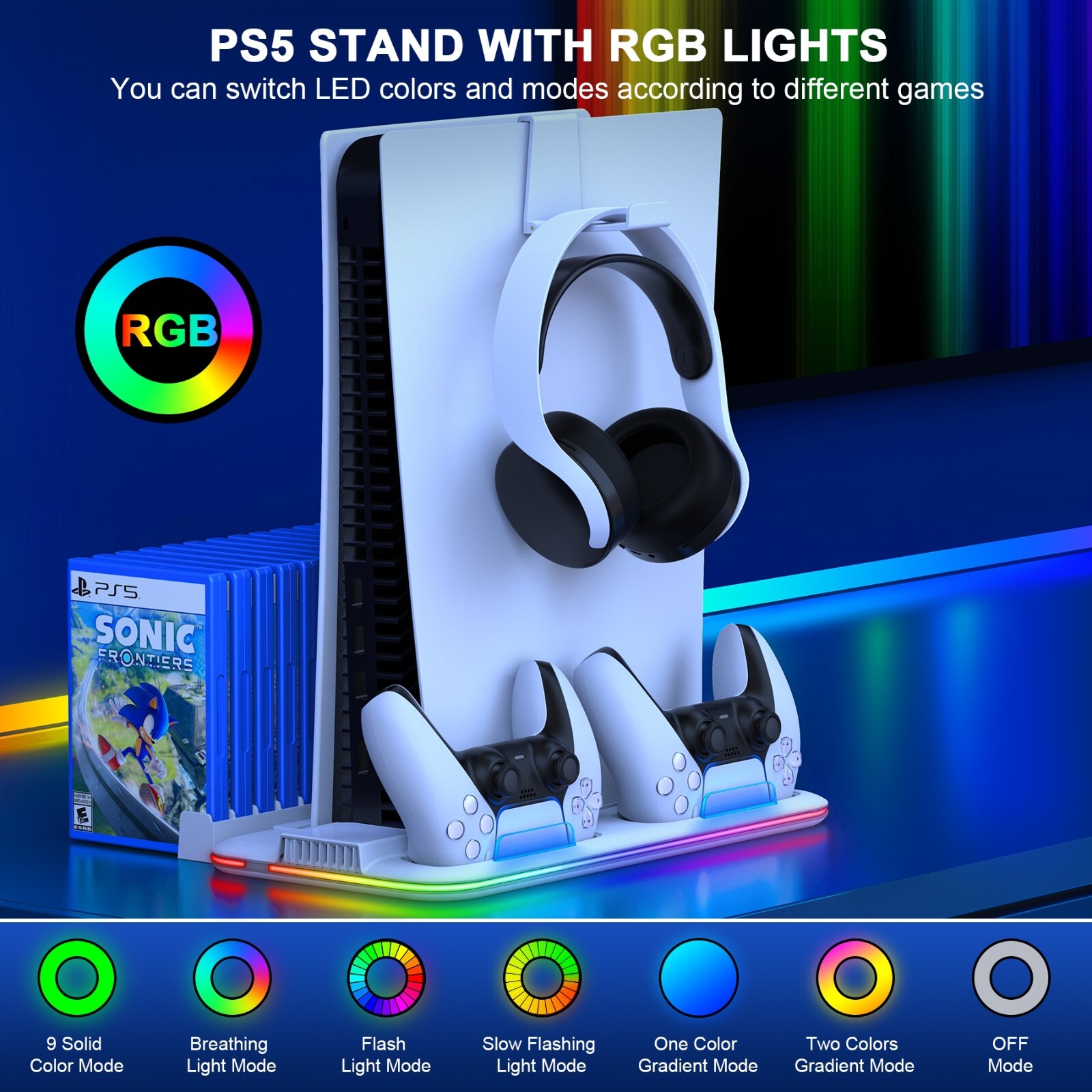 PS5 Slim Stand Cooling Station+Controller Charging Station For PS5 Digital/Disc