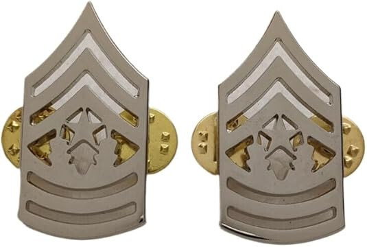 PAIR OF US ARMY COMMAND SERGEANT MAJOR RANK CLOTHES DRESS LAPEL PIN SILVER BADGE