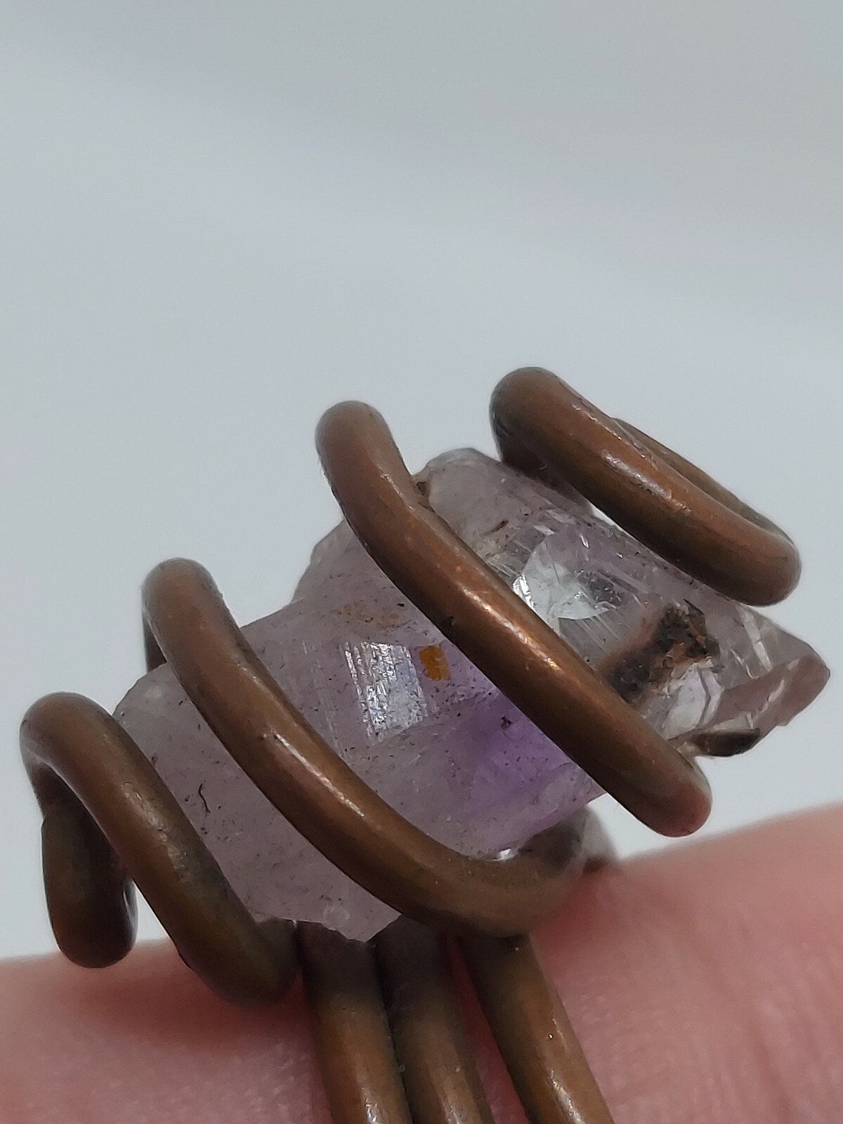 Copper Wire Amethyst Crystal Handcrafted Ring Size 6