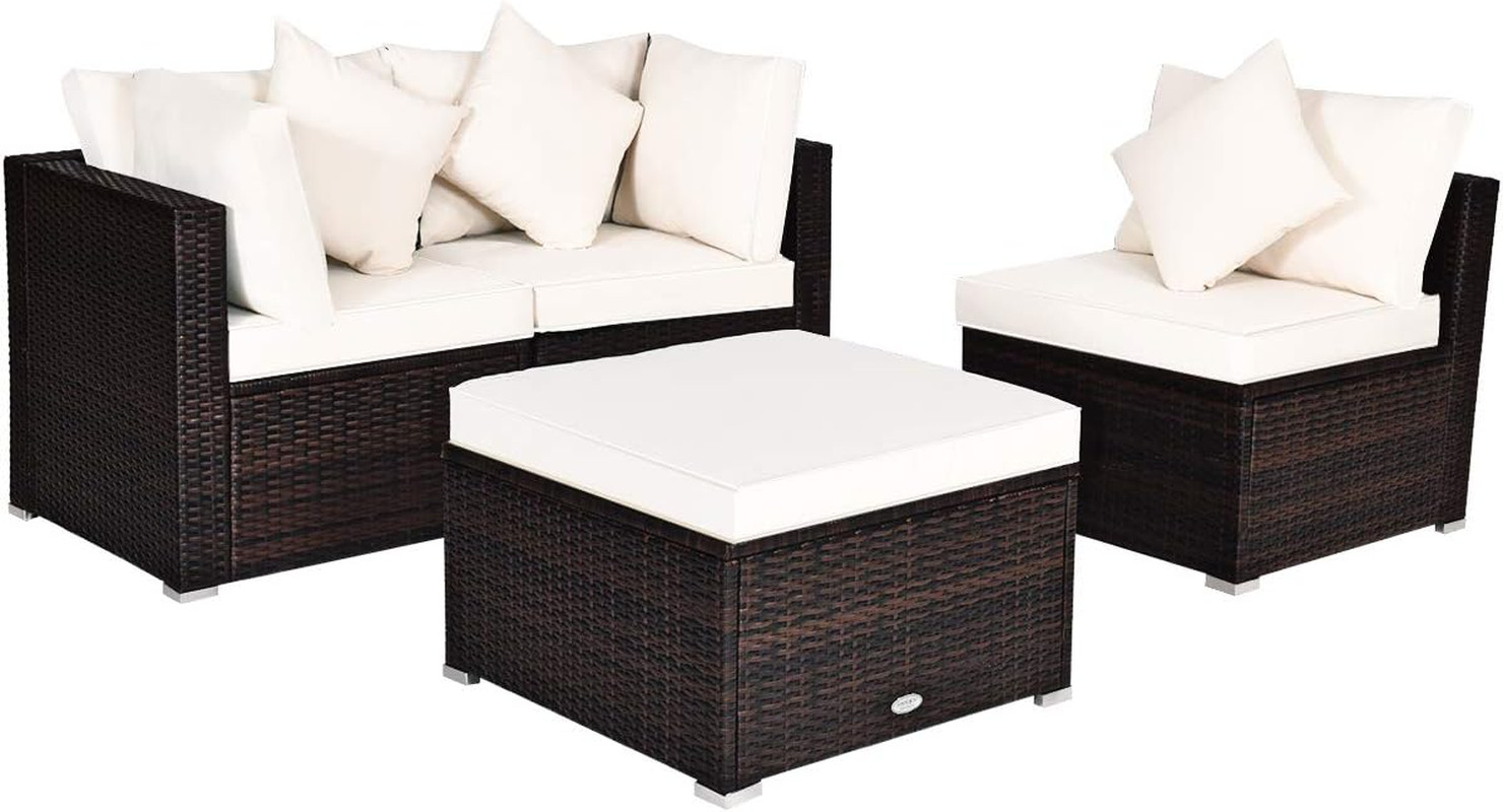 4 PCS Patio Rattan Sofa Set, Outdoor Wicker Sectional Furniture Set, Patio Conve