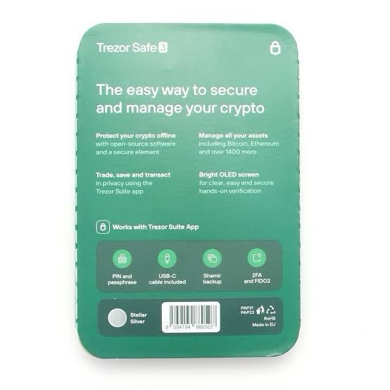Trezor Safe 3 Crypto Hardware Wallet Secure, Passphrase Protected (Cosmic Black)
