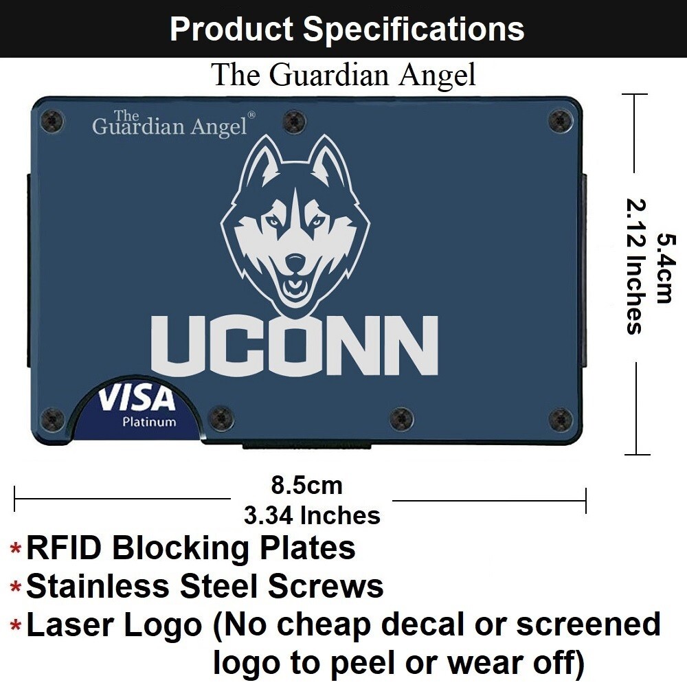 UConn Huskies Engraved Titanium Blue RFID Blocking Wallet w Clip D7