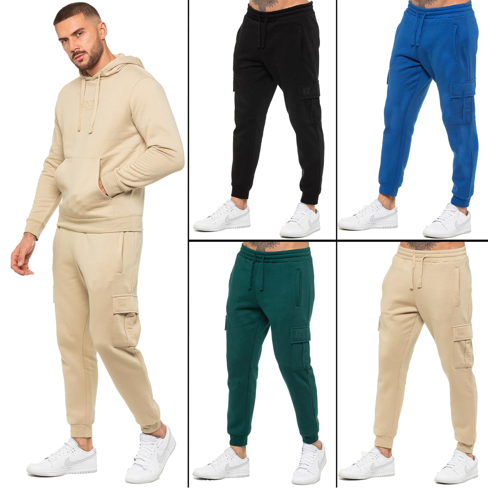 Enzo Mens Joggers Cargo Regular Fit Fleece Adjustable Waist Casual Sweatpants