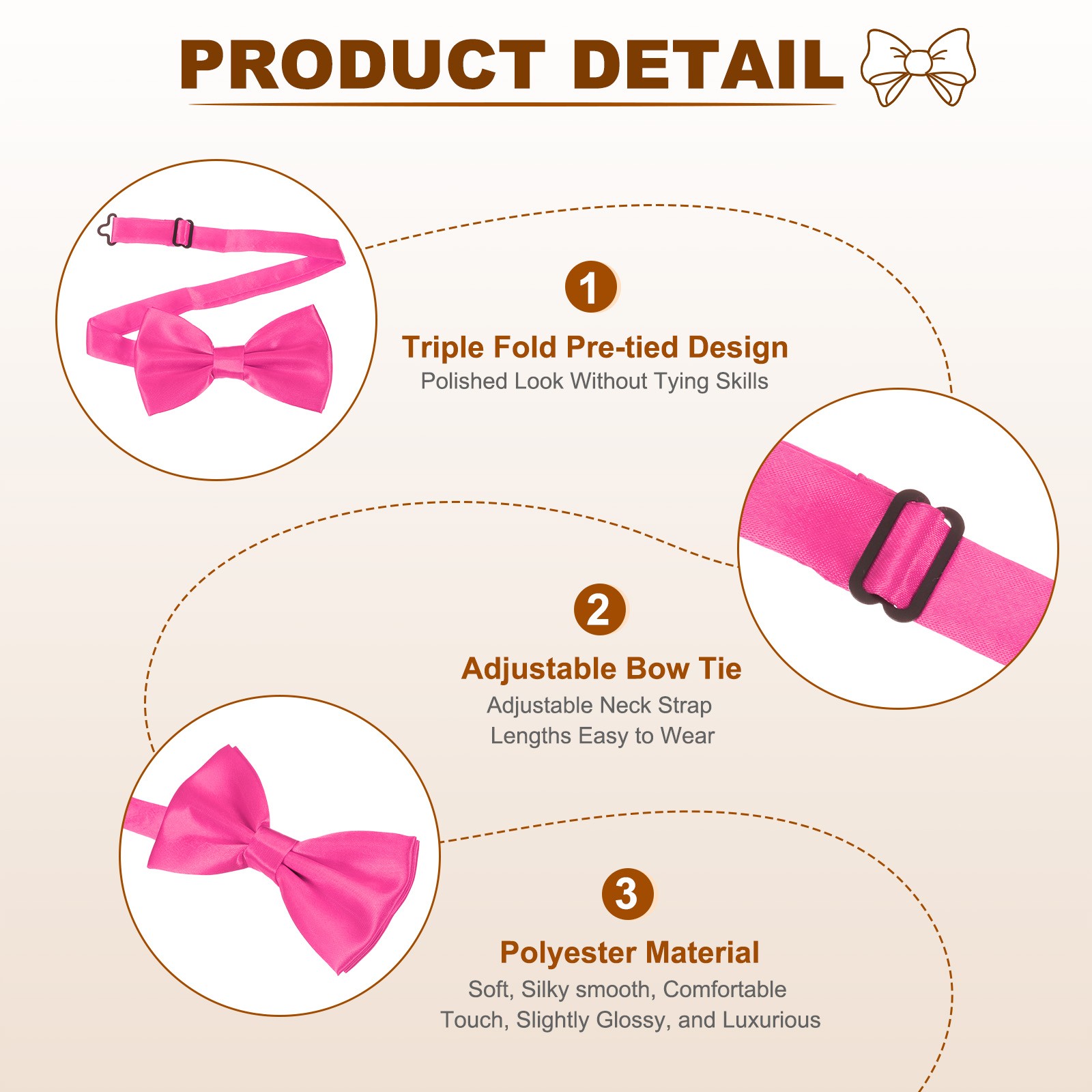 Bow Tie for Men, Adjustable Bow Ties with Pocket Square(Rose Red, 2Size)