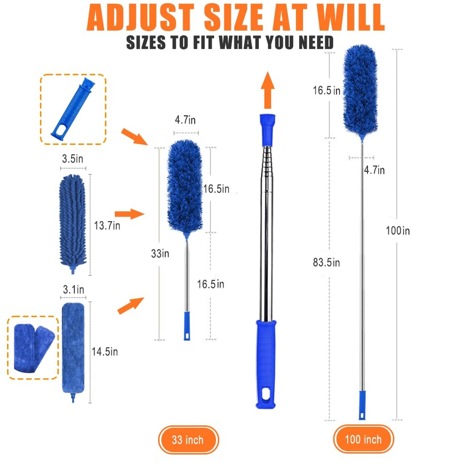 Microfiber Feather Duster, 6PCS Extendable Bendable Dusters with 100" Telesco...