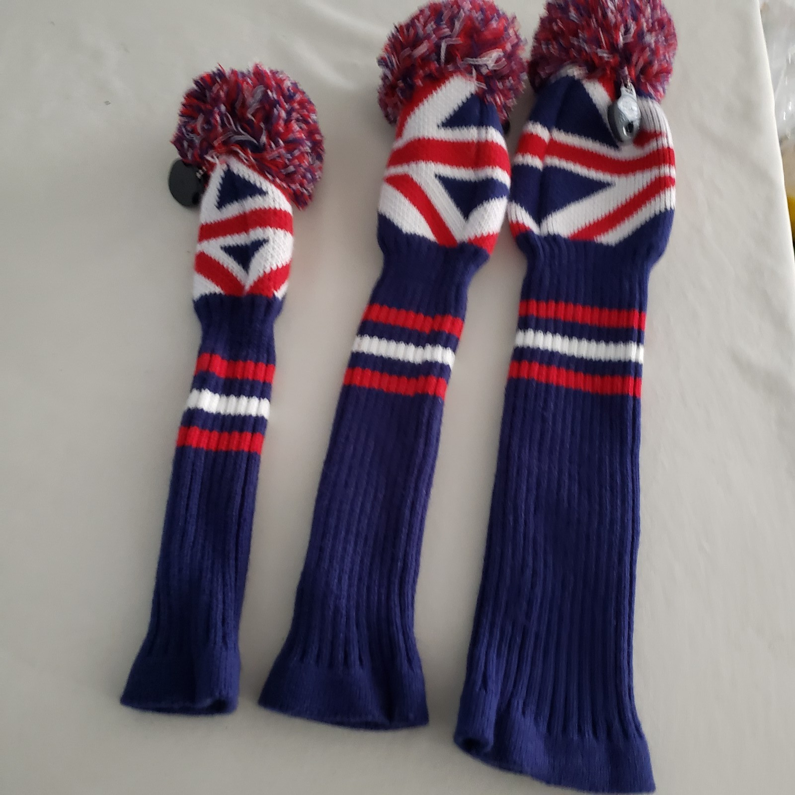 Scott Edward Stripes Style Knitted Golf Club Head Covers Set Of 3, Fit POM POM