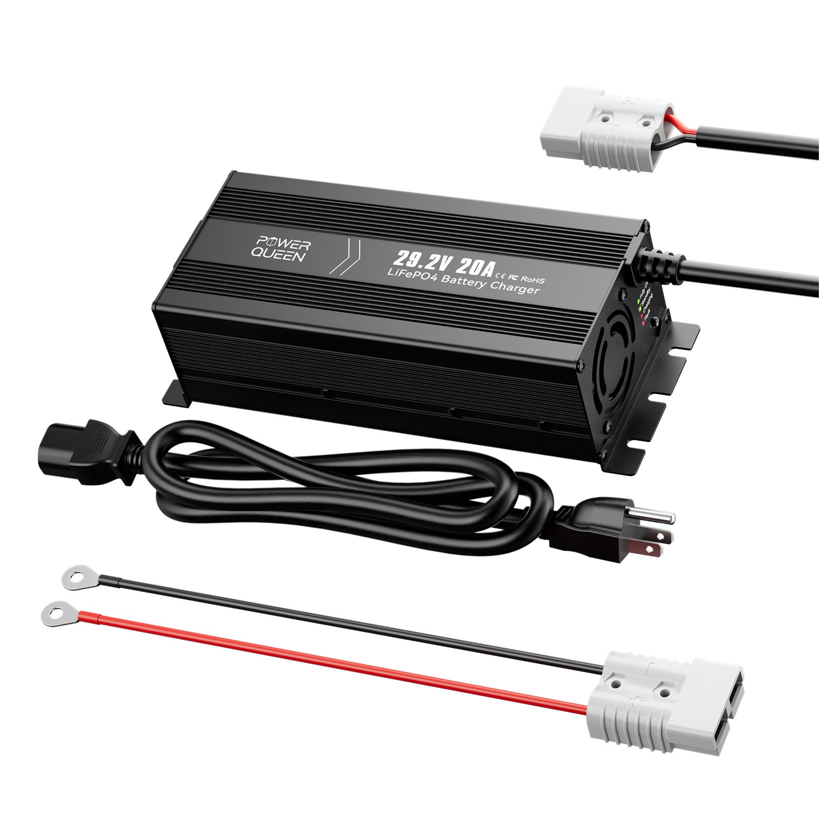 Power Queen 29.2V 20A Charger Fast Charging for 24V Lithium LiFePO4 Battery