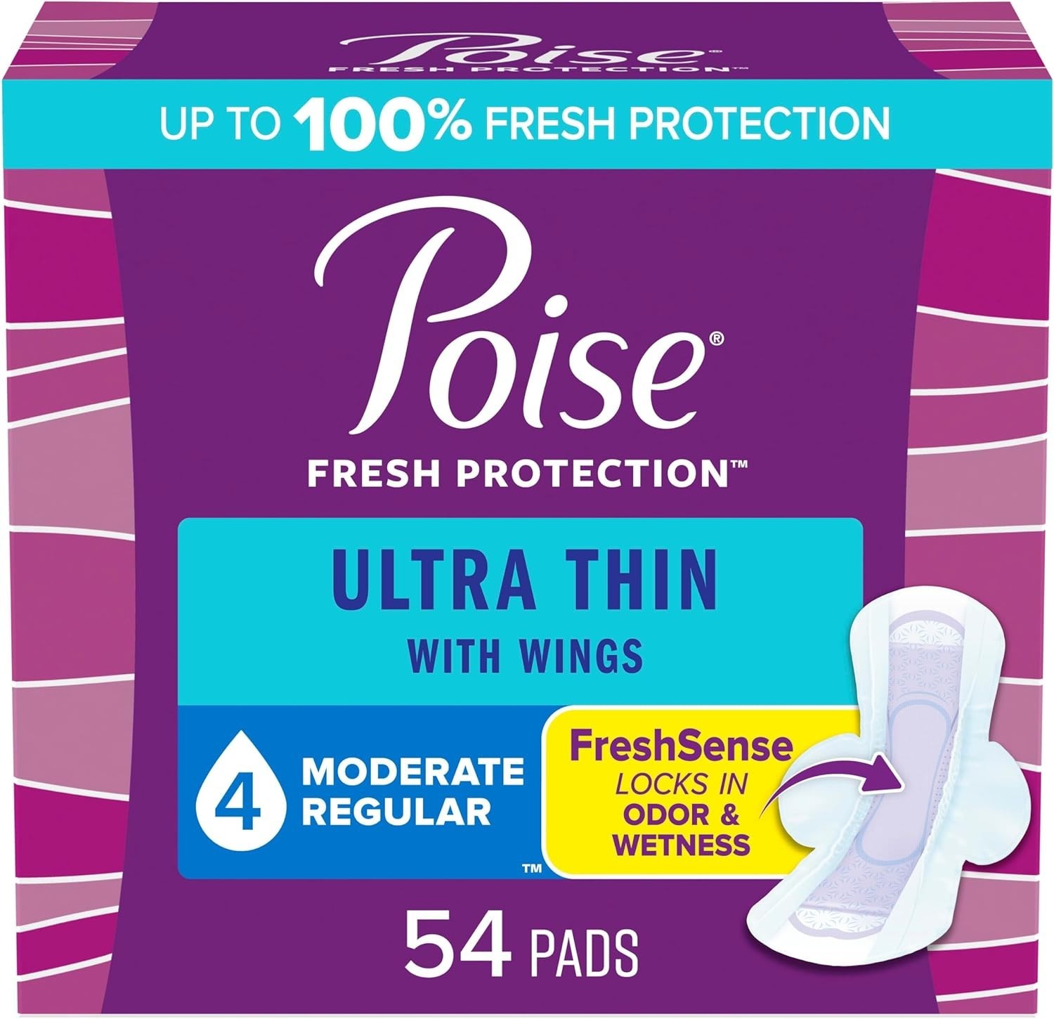 54 Count Poise Ultra Thin Incontinence & Postpartum Pads with Wings for Bladder