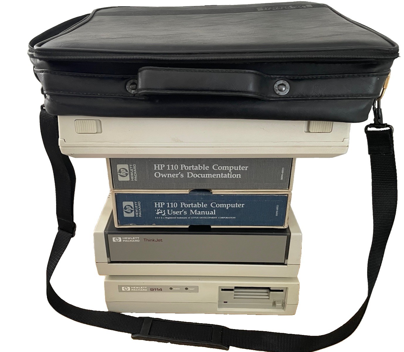 HP Portable 110 Computer +HP Floppy Drive Think Jet 2225B Printer, Bag Books Lot