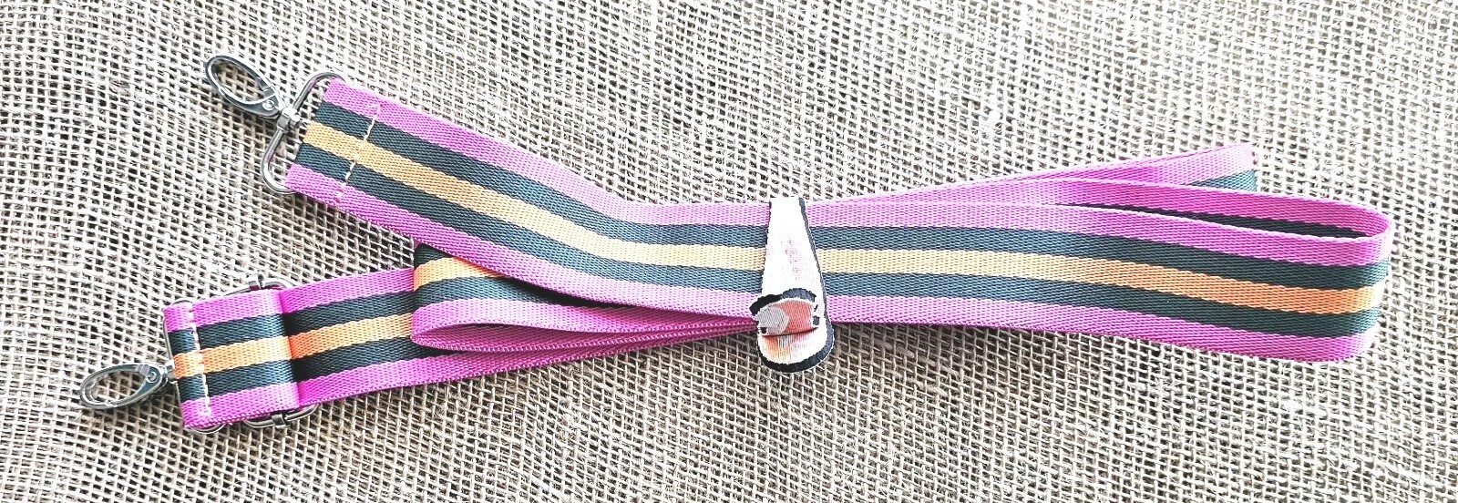 New Luggage Bag Strap With Clip Ends Adjustable 54" Pink, Orange, Black Stripe