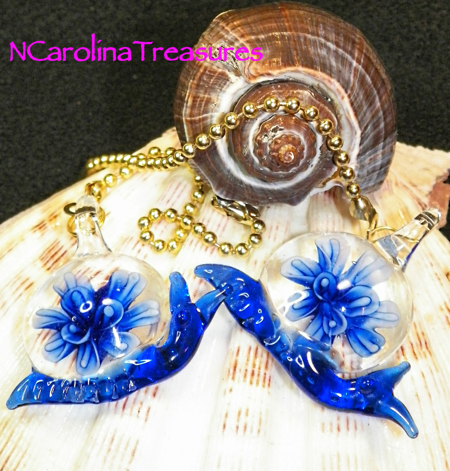 BLUE SNAIL SNAILS FLORAL BURST GLASS CEILING FAN LIGHT SWITCH PULL PULLS LG PR