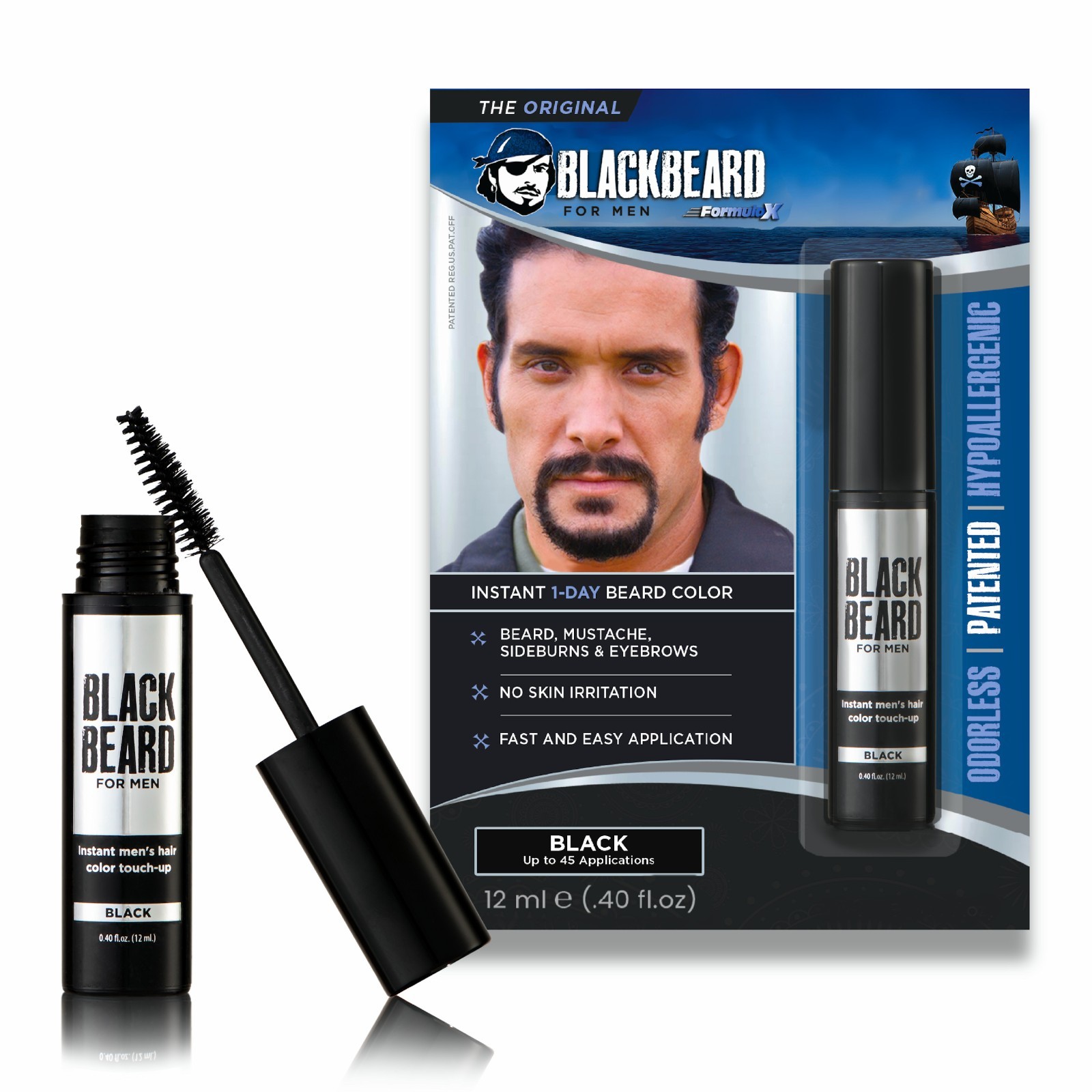 BLACKBEARD FOR MEN Beard Color 1-Day Instant Gray Coverage Hypoallergenic 1 Pack