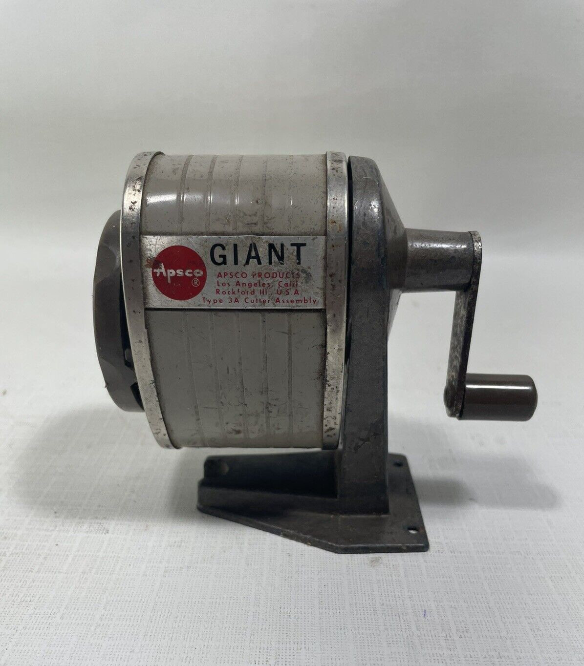 VTG Pencil Sharpener Apsco Giant Type 3A Hand Crank 6-Hole Wall Desk Mount USA