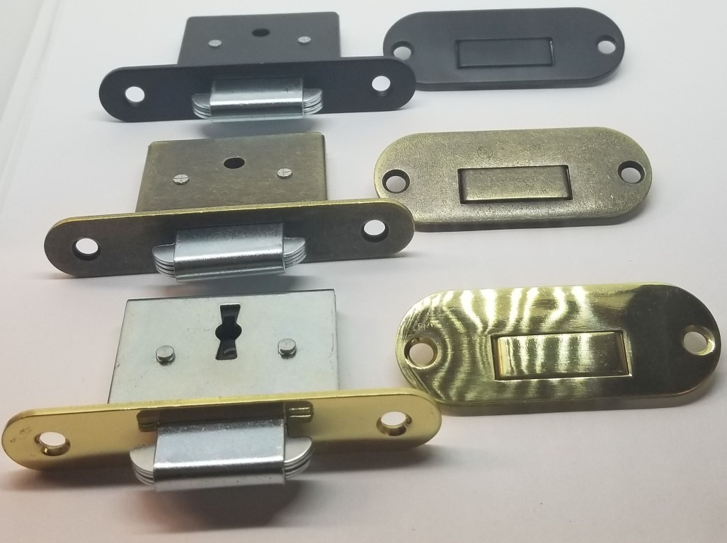 FLAT BLACK brass Roll Top Desk Lock Set rounded oval Catch 2 Keys vintage old