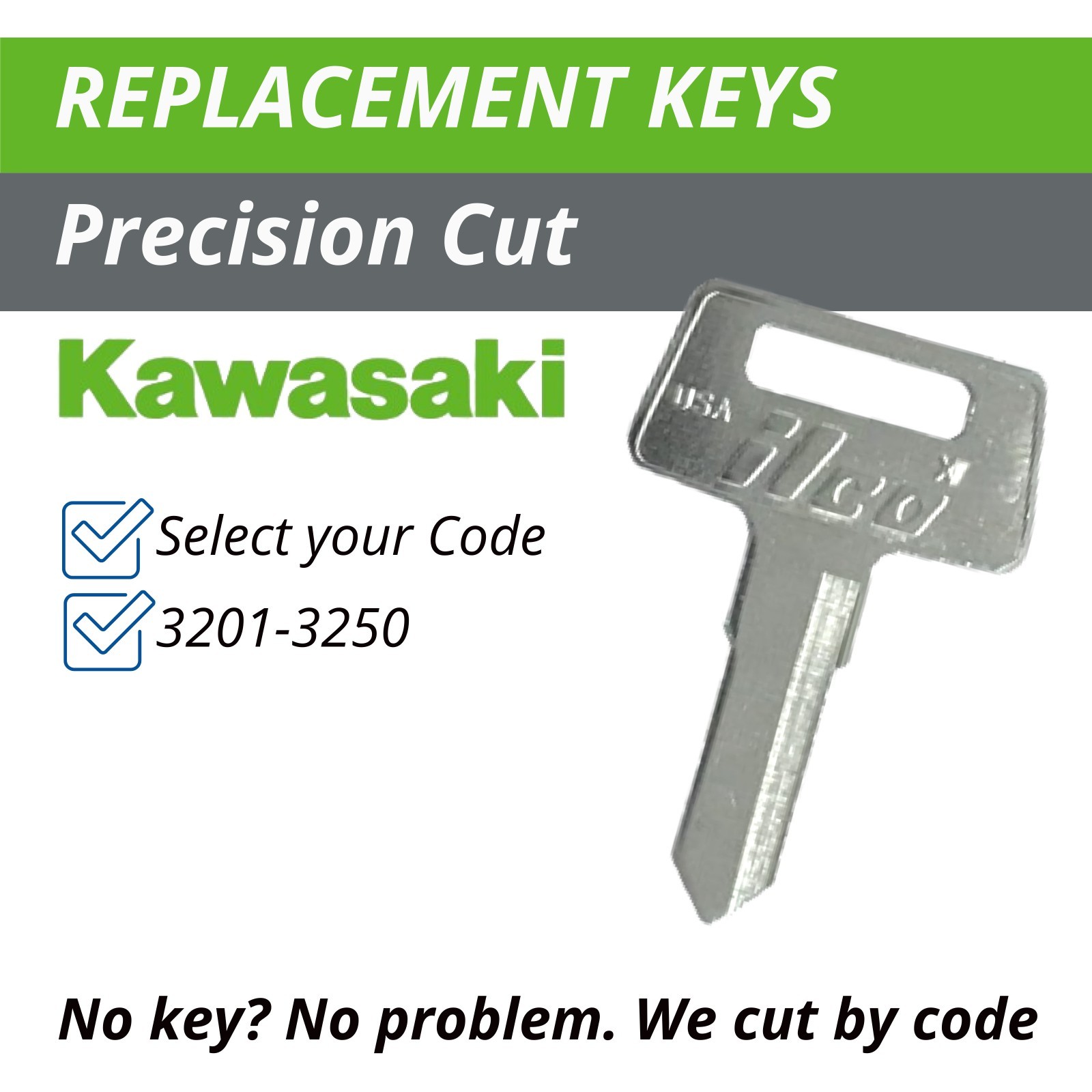 Kawasaki Teryx Keys UTV Replacement Key Cut to Code 3201-3250