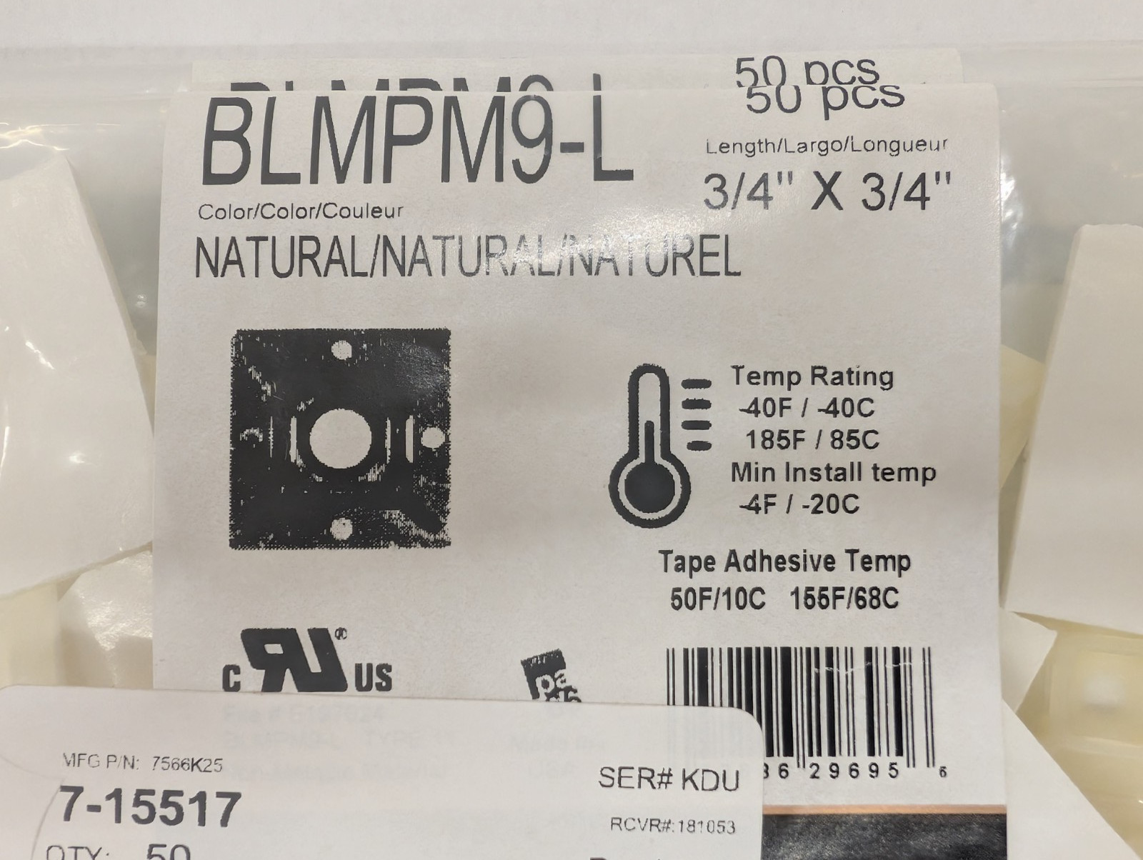 New, Southwire, BLMPM9-L, ADHESIVE CABLE TIE MOUNTS 3/4 INCH X 3/4 INCH NATURAL