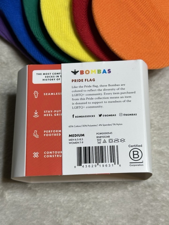 Bombas Women's No Show Multicolor Socks 6-Pack Size Medium