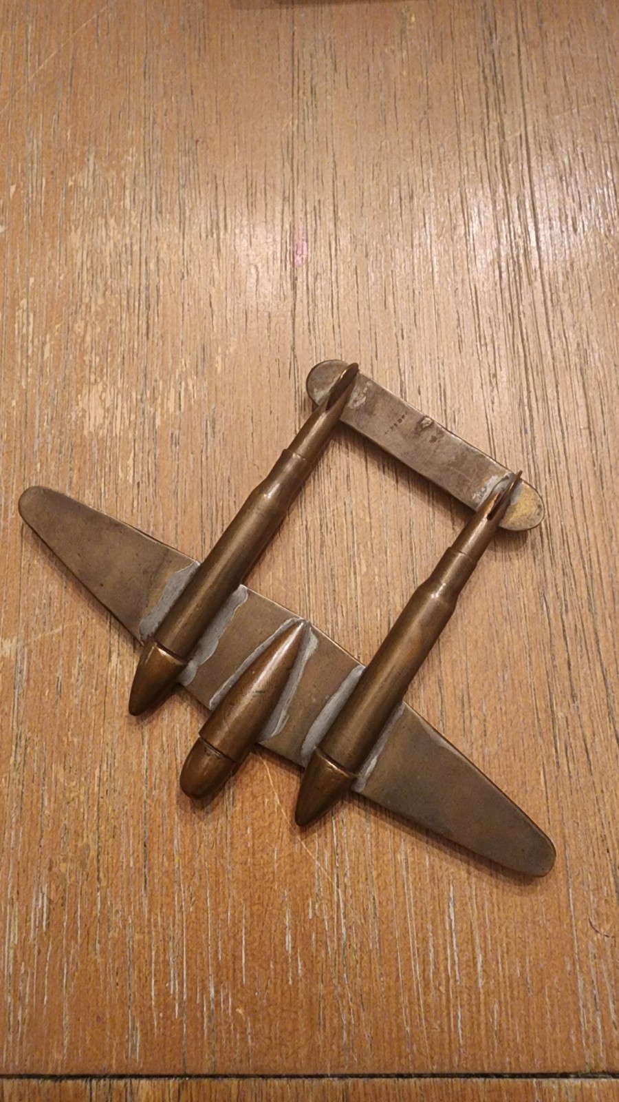 WWII Trench Art P38 Airplane, 1940s, Handmade, Great Patina