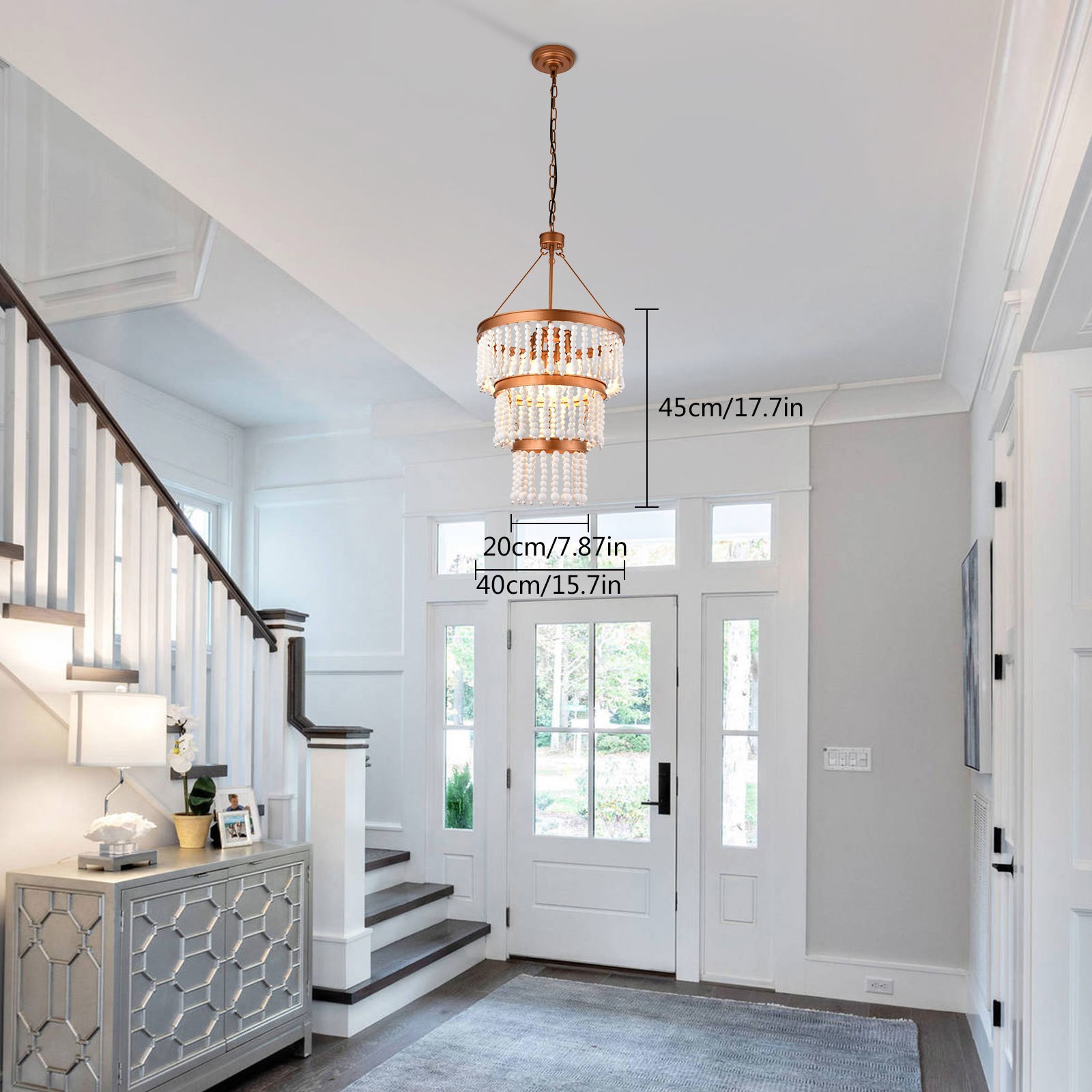 Wood Bead Chandelier Bohemia Style Kitchen Island Lighting for Entryway Bedroom