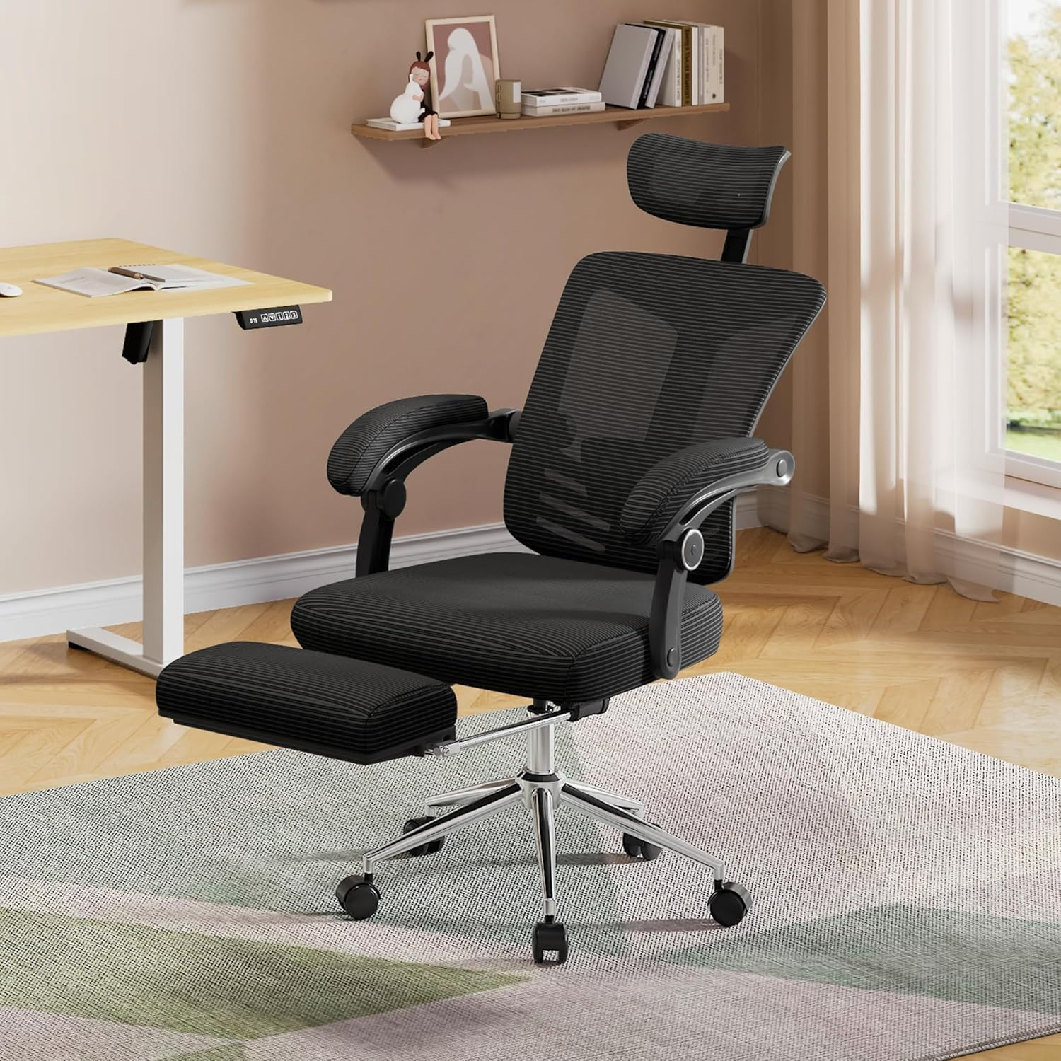 DEVAISE Ergonomic Mesh Office Desk Chair with Footrest, Comfrotable Big and Tall