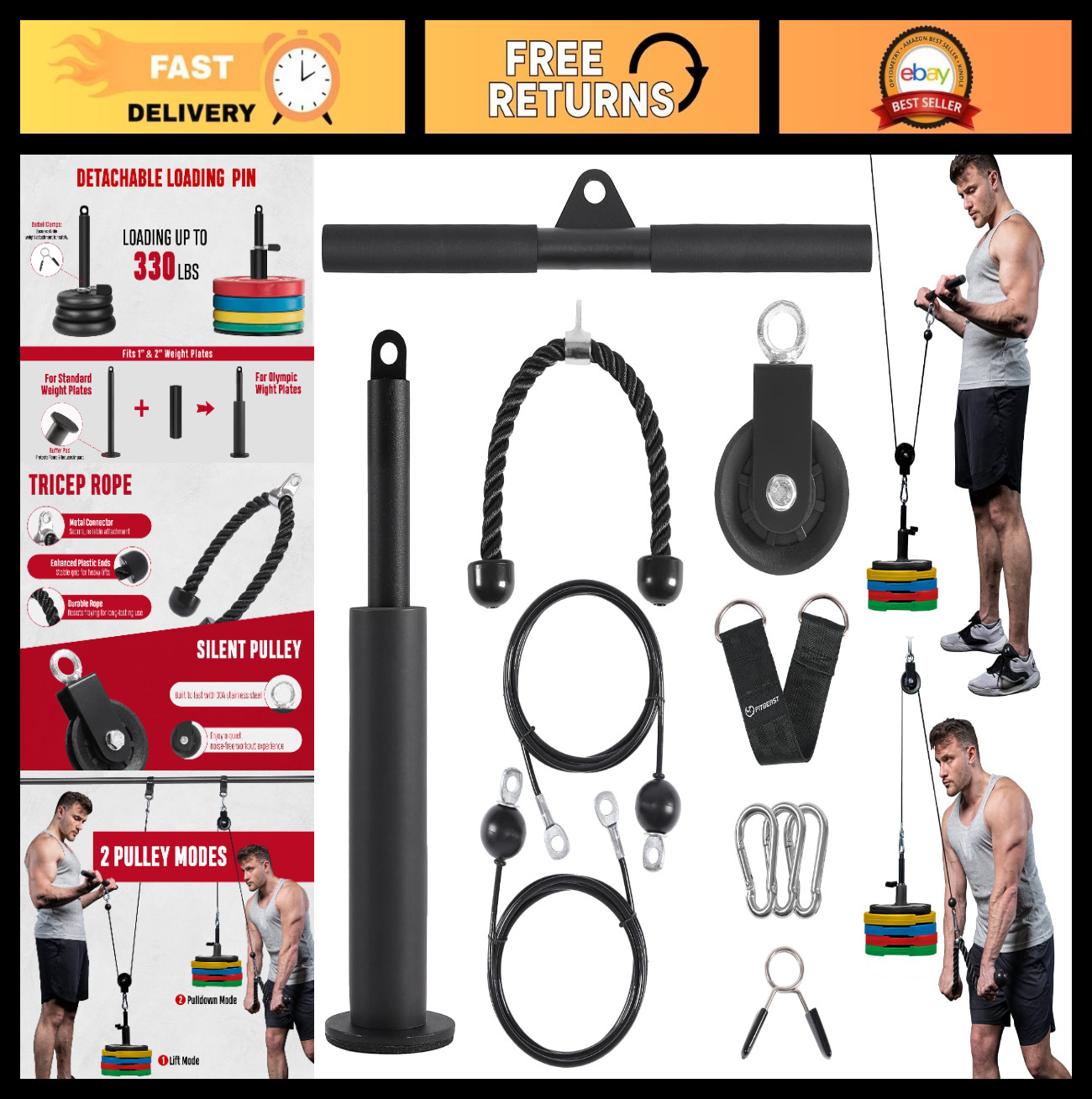 Cable Weight Pulley System for Home Gym - LAT Pulldown & Biceps Curl Equipment