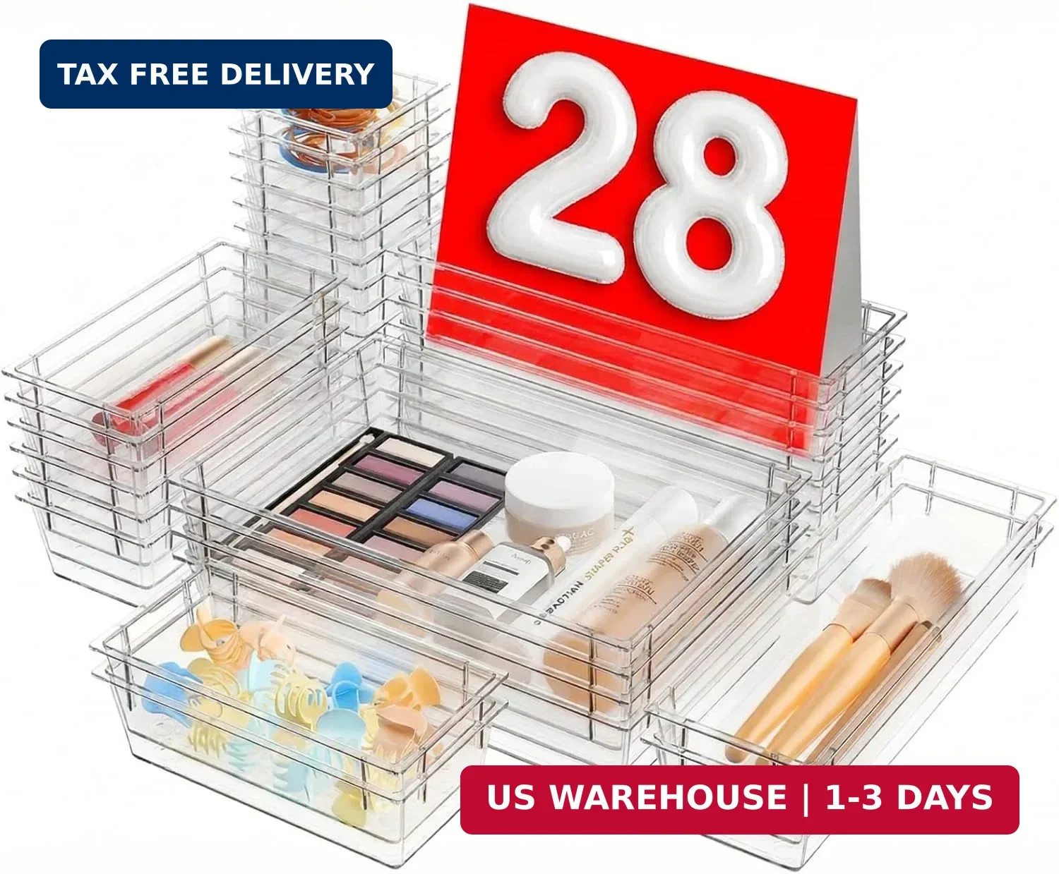 [Military Grade] Drawer Organizer, [𝟱𝗦𝗶𝘇𝗲] Makeup organizer, [Holds