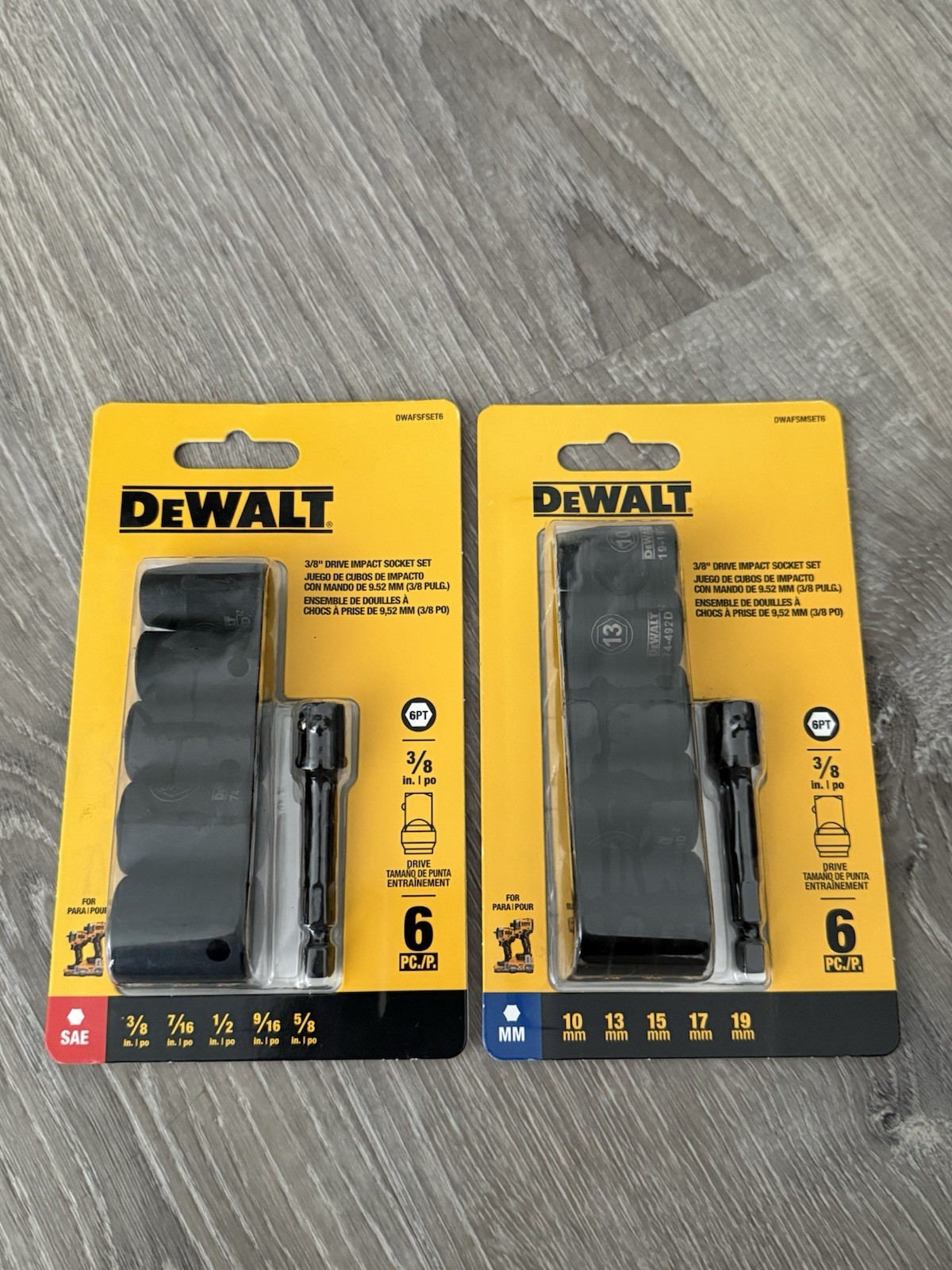 NEW! Dewalt 3/8” Drive Impact Socket Set SAE and Metric. 10 Sockets Total.