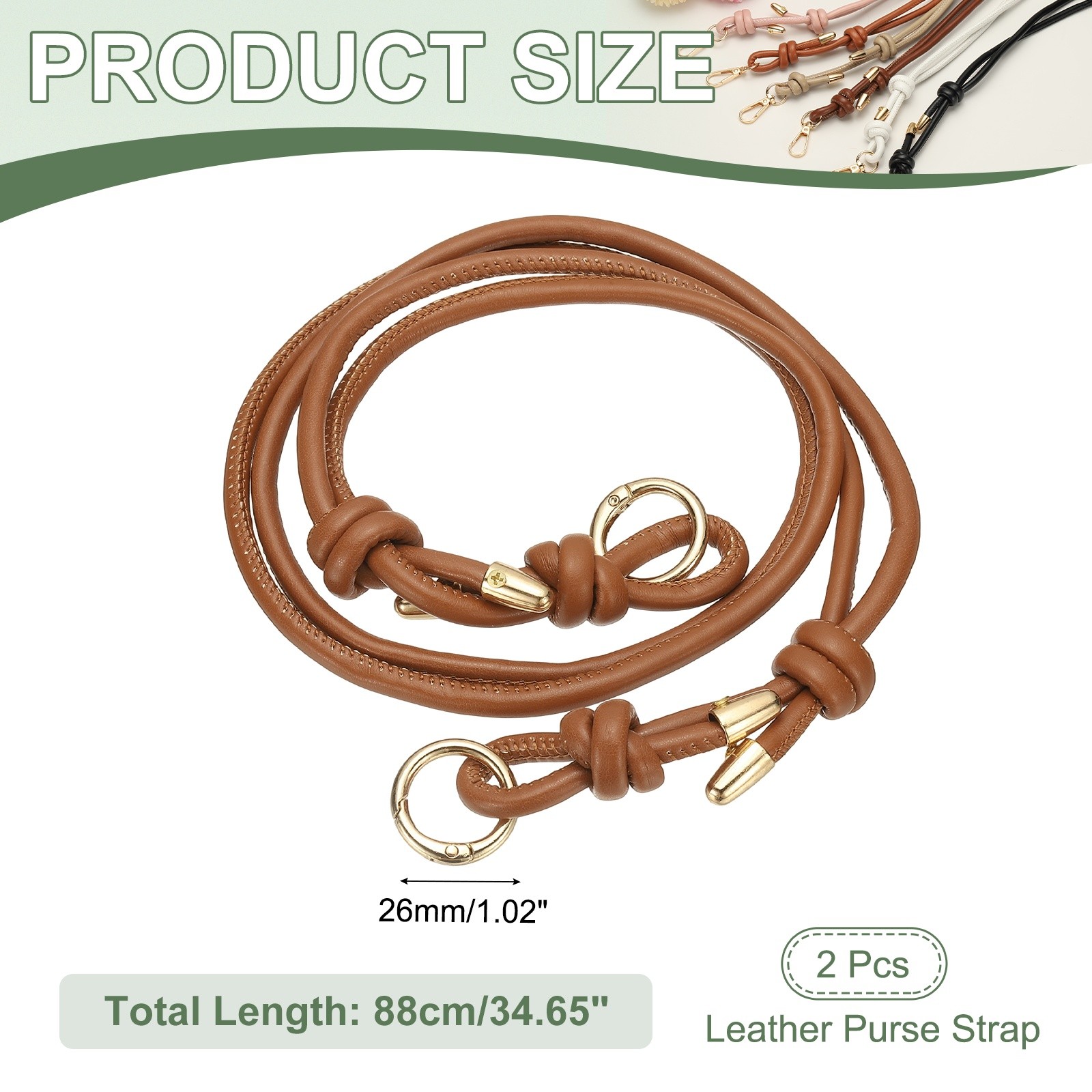 2Pcs Leather Purse Strap 34.65" Strap Replacement with Buckle, Light Brown