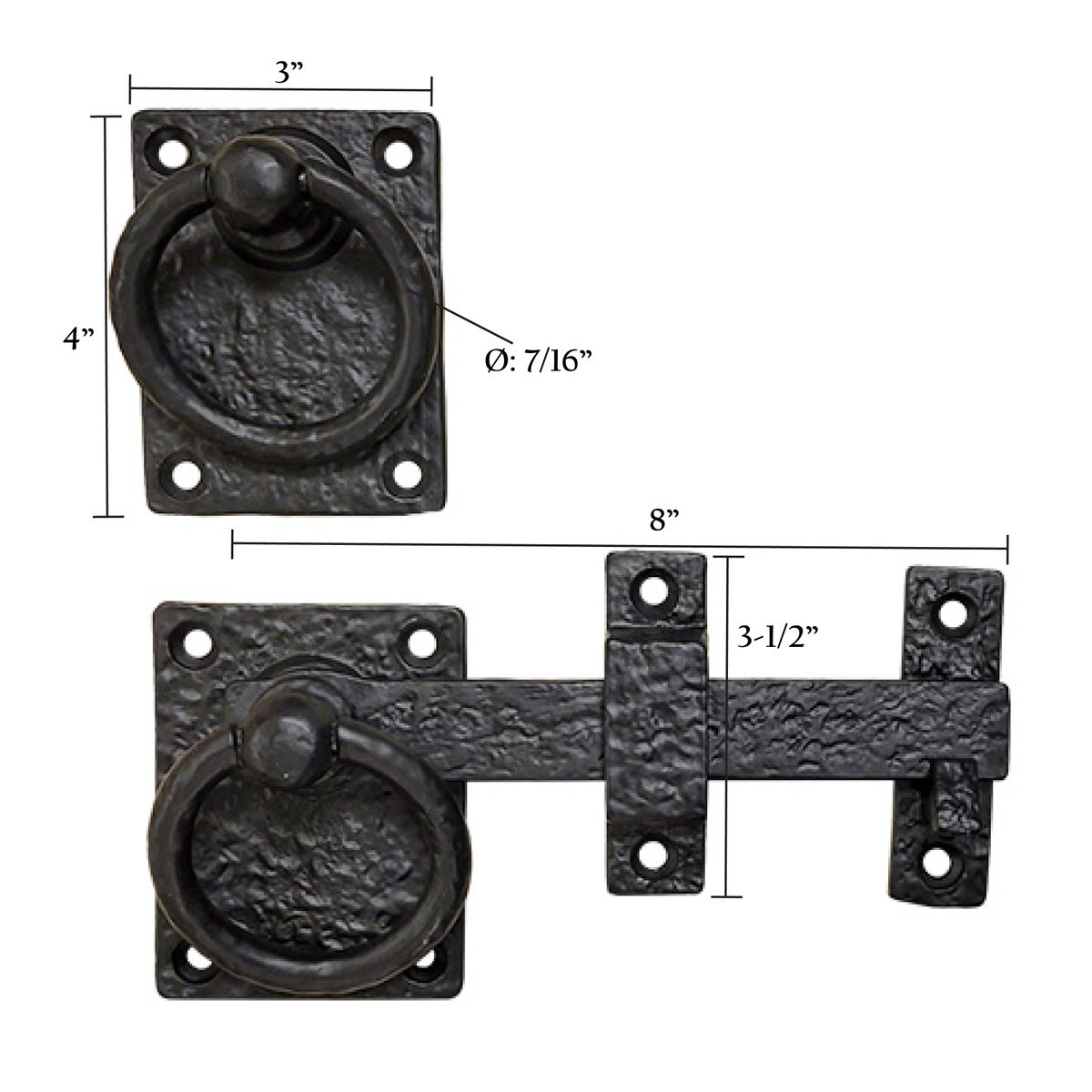 8" Decorative Cast Iron Ring Latch with Handle Gate Door Black Finish