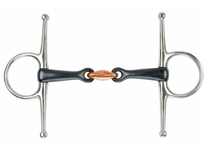 Black Sweet Iron Full Cheek Snaffle Bit with Copper Lozenge Peanut all size