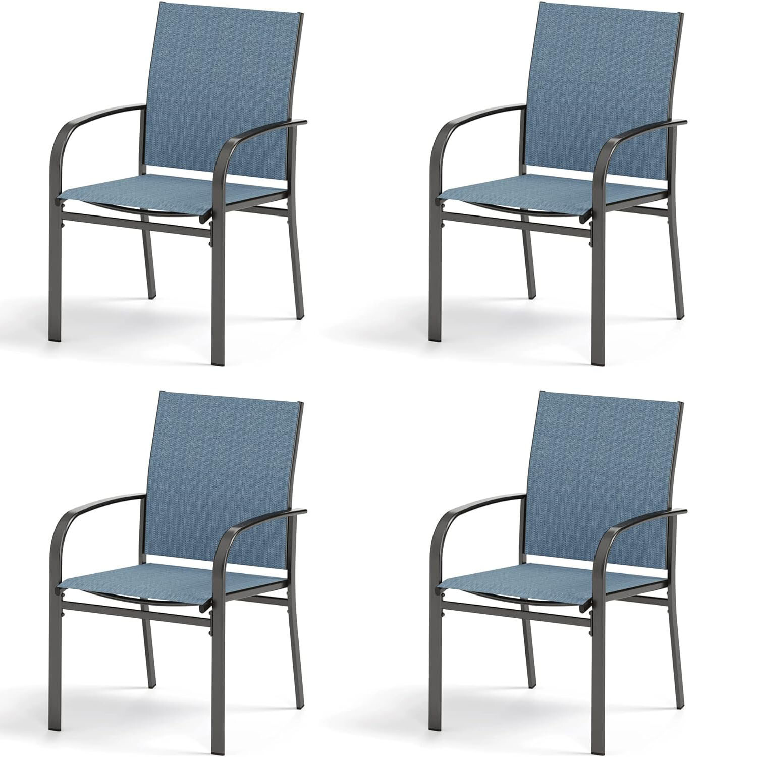 4 Pieces Patio Chairs Outdoor Dining Chair Garden Furniture Armchairs Blue