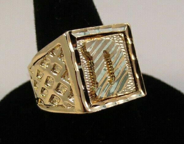 MENS 14KT GOLD EP BLING LETTER D INITIAL HIP HOP RING - SIZE 13