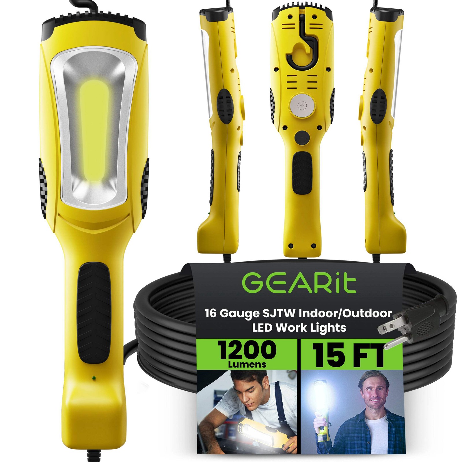 GEARit 1200 Lumen COB LED Work Light Magnetic Flashlight Extension Cable, Yellow
