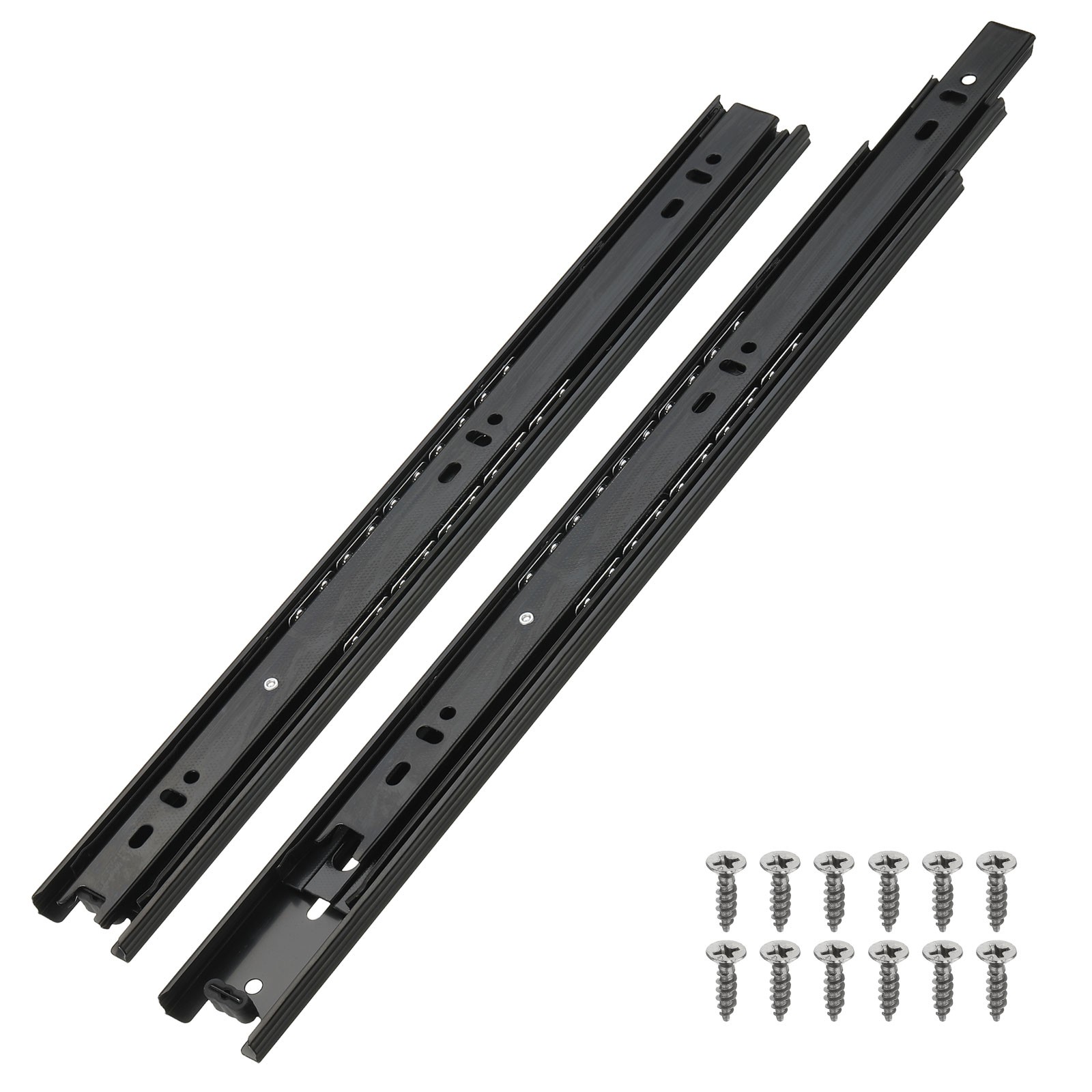 15x1.5 Inch Drawer Slide, 2Pcs Steel Side Mounted Rail with Mounting Screw Black