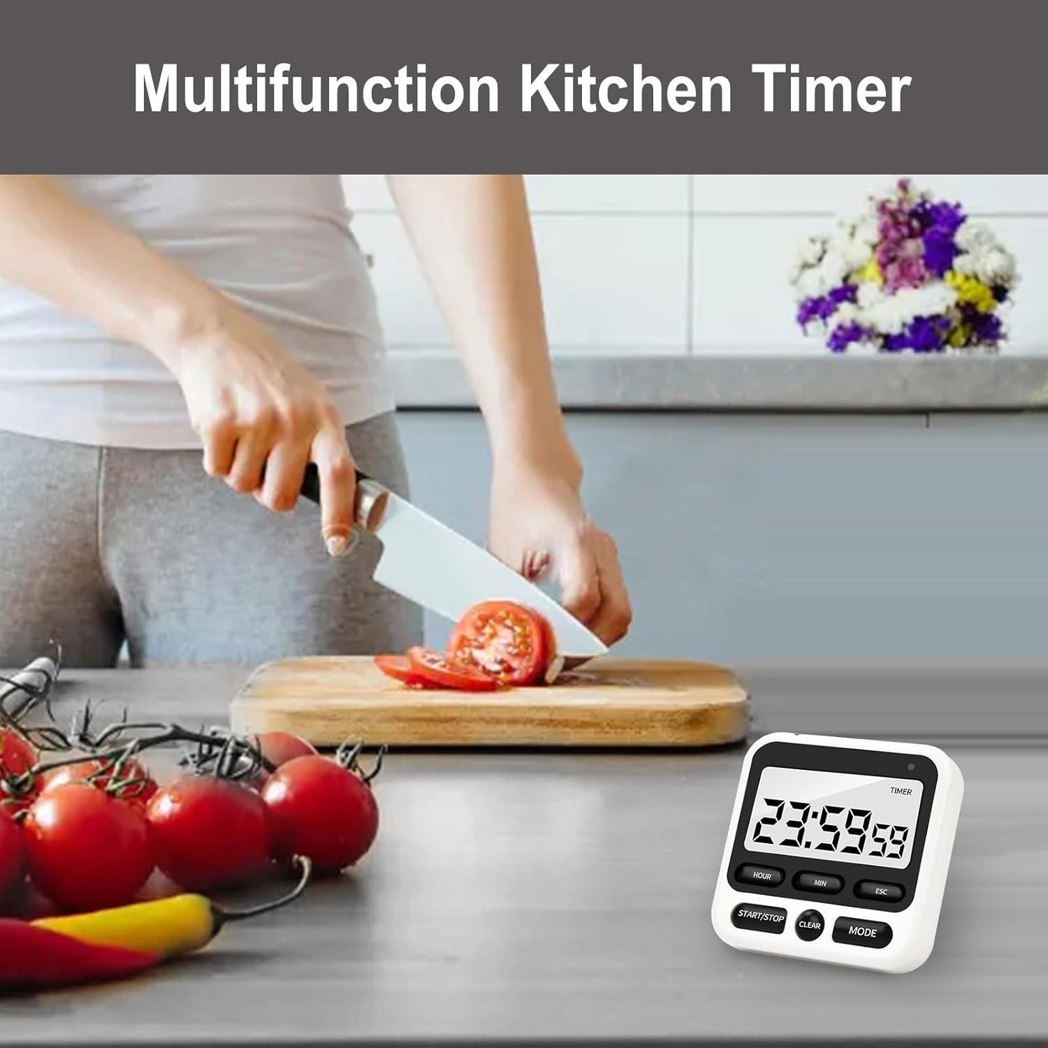 Digital Kitchen Timer with Mute/Loud Alarm Count Up/Down 24 Hour Clock