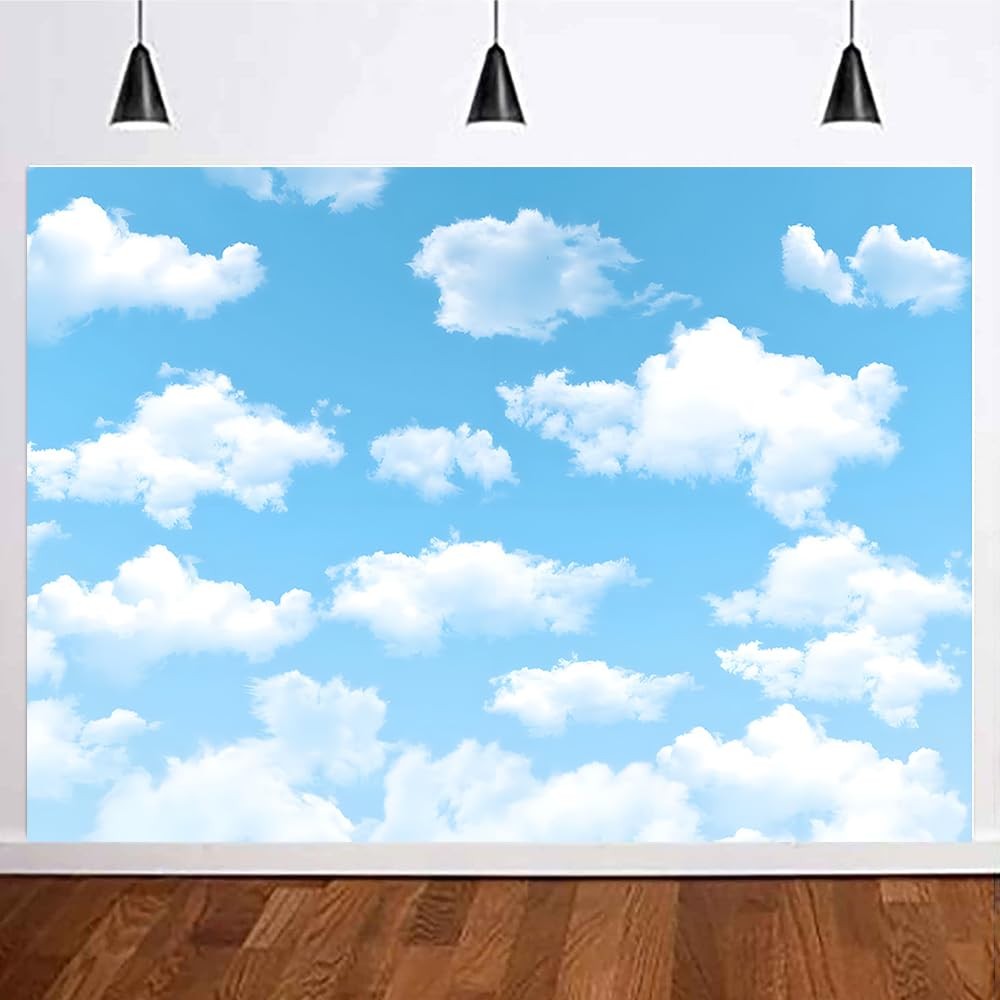 Yongqian 7x5ft Blue Sky White Cloud Photography Backdrop 7x5ft, Blue,
